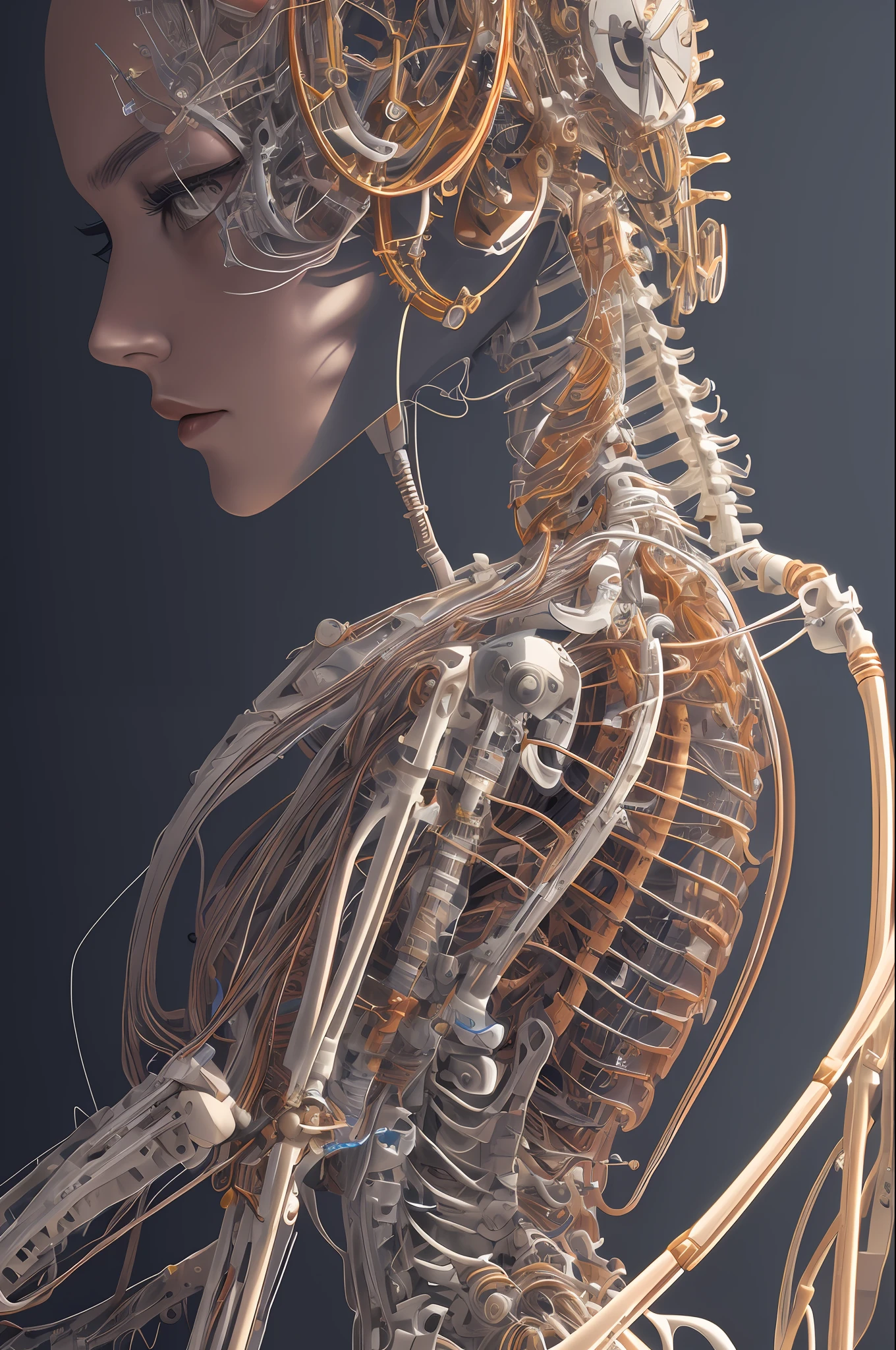 (((masterpiece))), (((best quality))), ((ultra-detailed)), (highly detailed CG illustration), ((an extremely delicate and beautiful)),(from side),cinematic light,((1mechanical girl)),solo,full body,(machine made joints:1.2),((machanical limbs)),(blood vessels connected to tubes),(mechanical vertebra attaching to back),((mechanical cervial attaching to neck)),(sitting),expressionless,(wires and cables attaching to neck:1.2),(wires and cables on head:1.2)(character focus),science fiction,extreme detailed,colorful,highest detailed