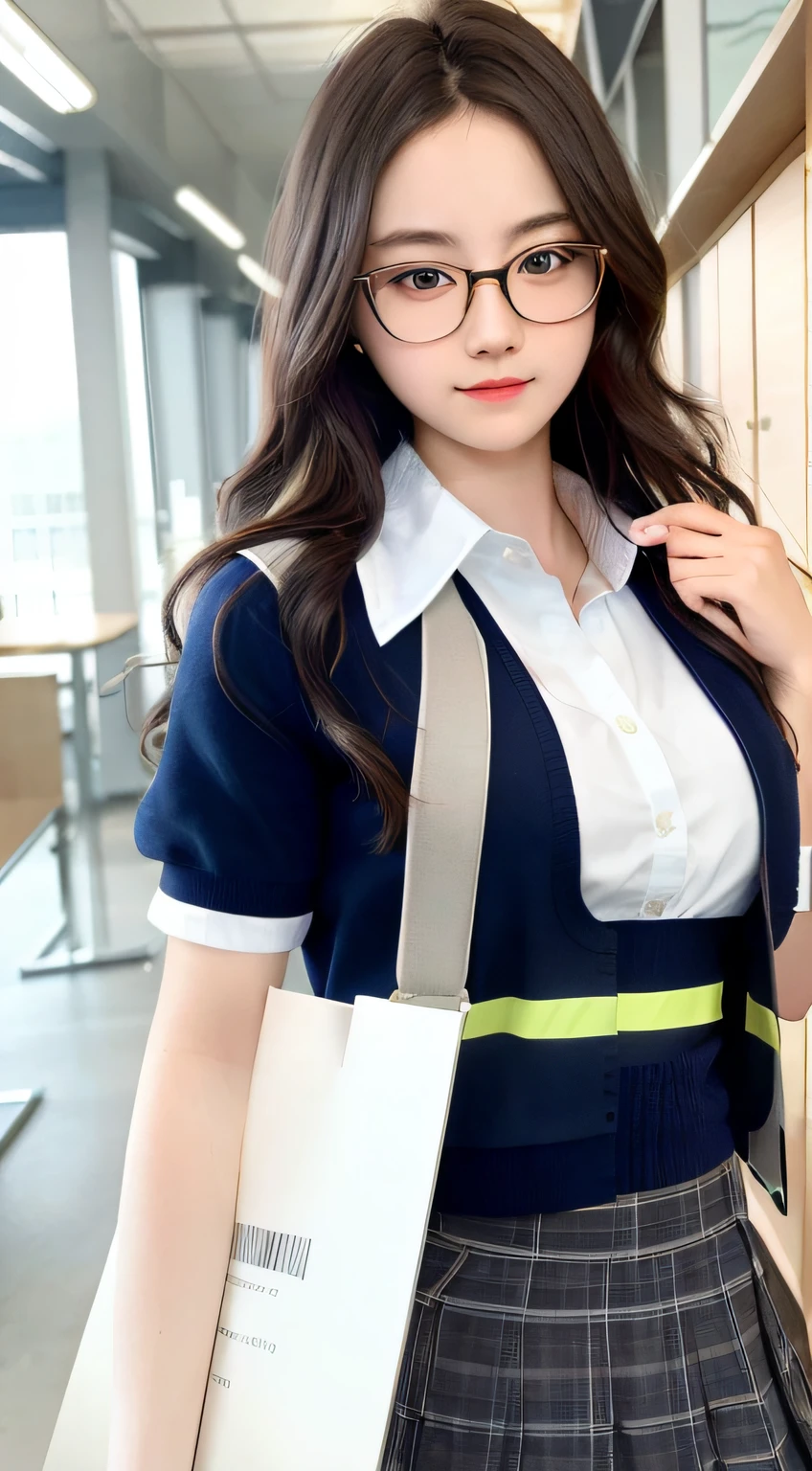 Masterpiece, best quality, extremely detailed CG Unity 8k wallpaper,
A beautiful girl dressed in a school outfit, youthful and energetic
High school student, glasses, holding an A4 white paper in both hands, full of passion
Library, Detailed Background,