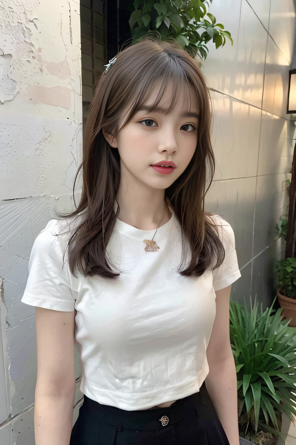 ((Best Quality, 8K, Masterpiece: 1.3)), (Flower Cap: 1.3), Focus: 1.2, Perfect Body Beauty: 1.4, Buttocks: 1.2, (Layered Haircut: 1.2)), (Dark Street: 1.3), Highly Detailed Face and Skin Texture, Full Body, Fine Eyes, Double Eyelids, Whitened Skin, Long Hair, (Round Face: 1.5), (Short Sleeves, Shorts: 1.6)