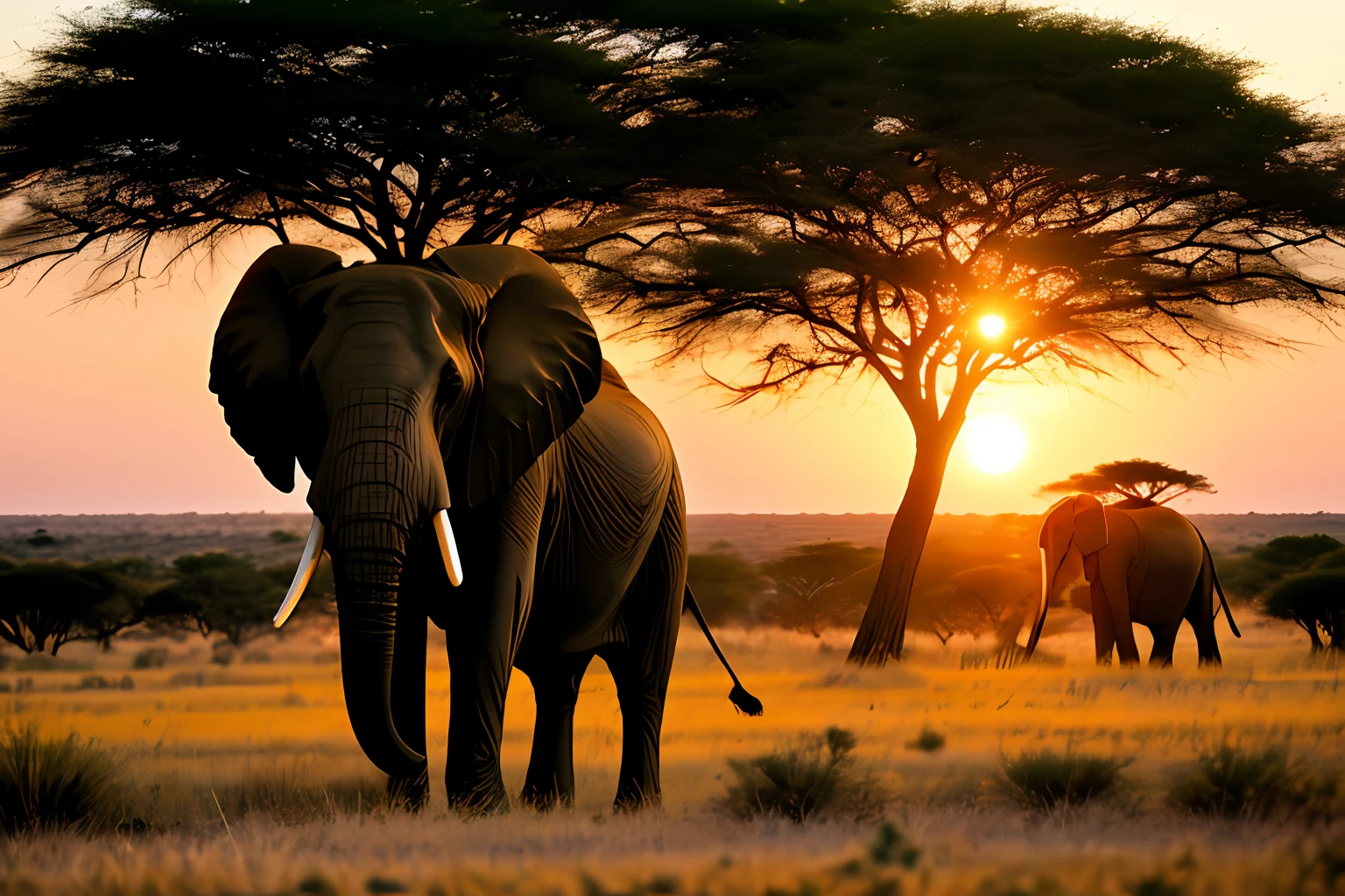 African elephant in the savannah of africa, from below, side view, golden hour, National Geographic, shot on Agfa Vista, Canon 420-800mm lens f/5.6-6.3, ISO 100,