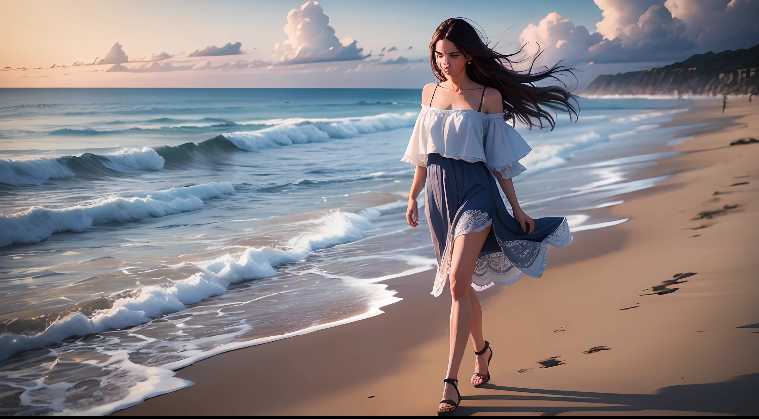 Beautiful woman walking by the sea --auto --s2