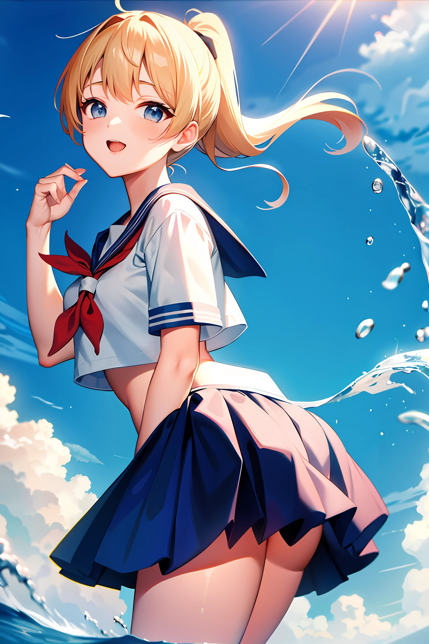 Cute wind, double ponytail, sailor suit, squirting white liquid