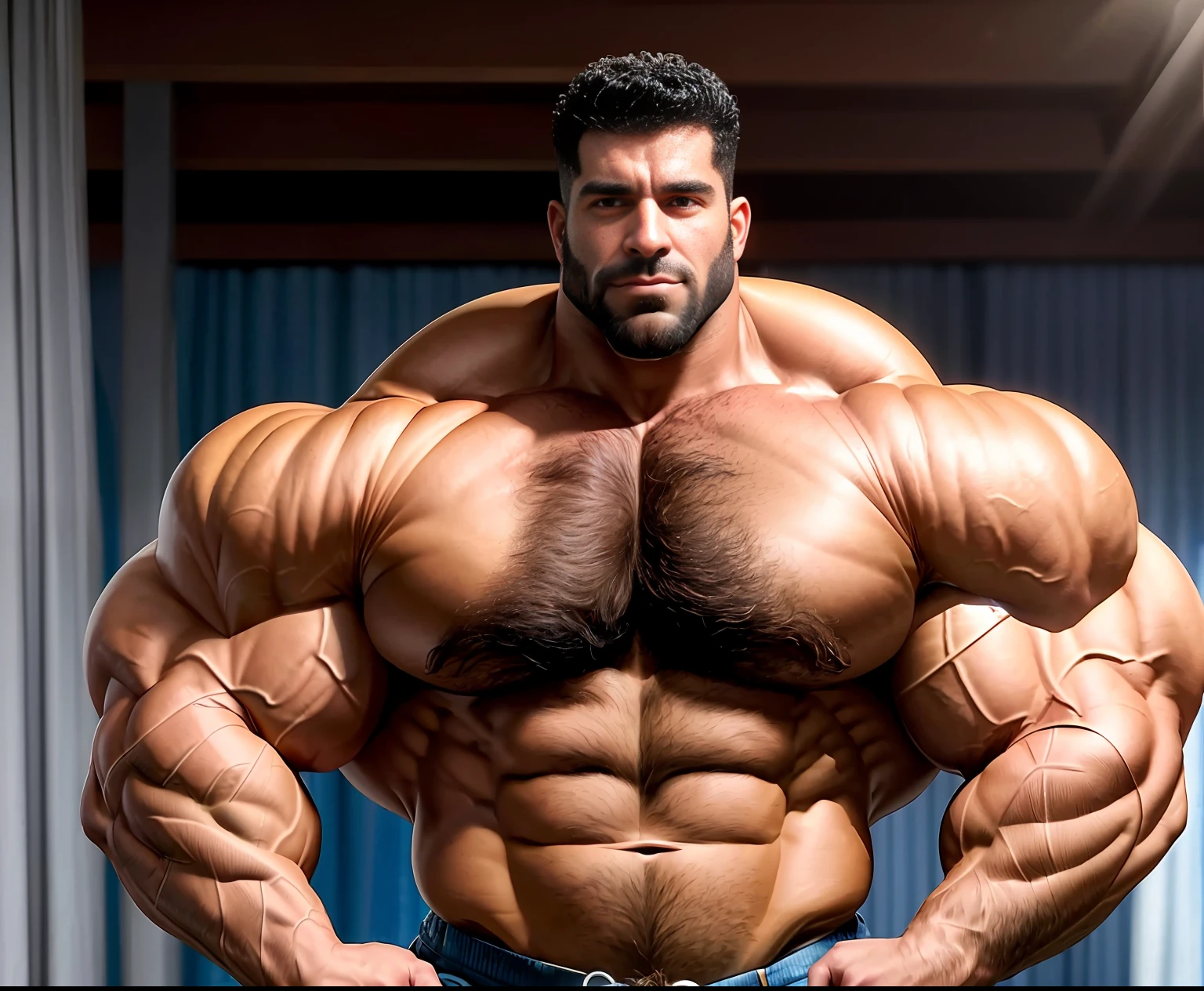 arafed man with a beard and a beardless body posing for a picture, absurdly massive physique, massive muscles, exaggeratedly large physique, large muscles, exaggerated muscle physique, big muscles, big muscle, huge muscles, very beautiful. big muscles, extremely muscular, extreme muscles, big wide broad strong physique |, powerful and huge, exaggerated physique