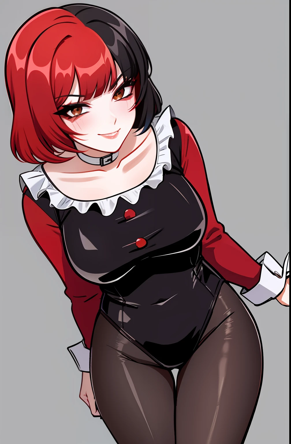 muff, red hair, black hair, multicolored hair, short hair, adult woman, sexy posing, sexy, smug face, bunnysuit,