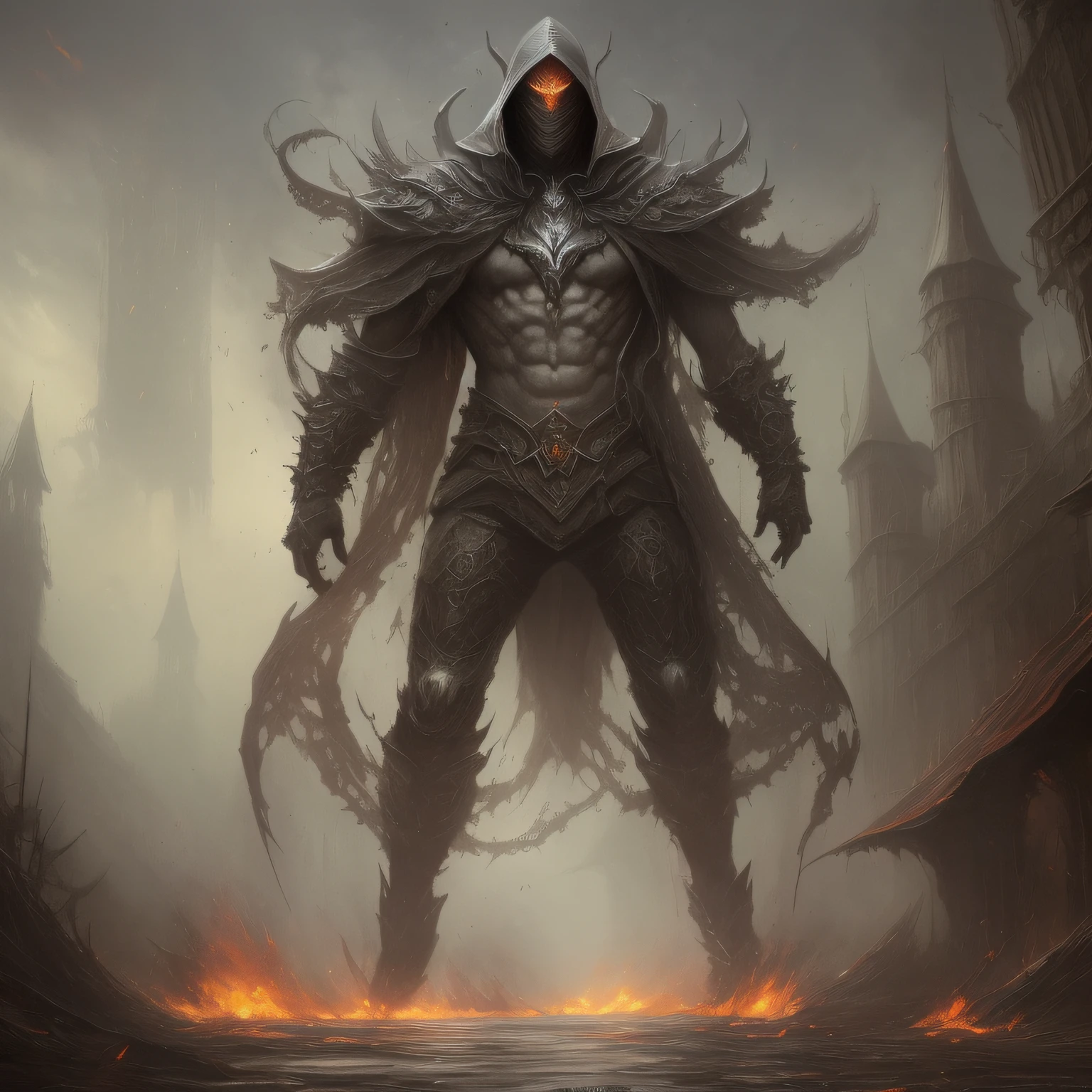 full length portrait of hyper detailed terrifying "Azer" - A demon spirit looks like a dementor from Harry Potter in flame, of the elemental fire. Azer is also the name of the father of Zoroaster., cinematic shot on canon 5d, ultra realistic skin, accurate hands, Steve Henderson, Fabian Perez, Henry Asencio, Jeremy Mann, Marc Simonetti, fantasy, magical, horror atmosphere --auto --s2