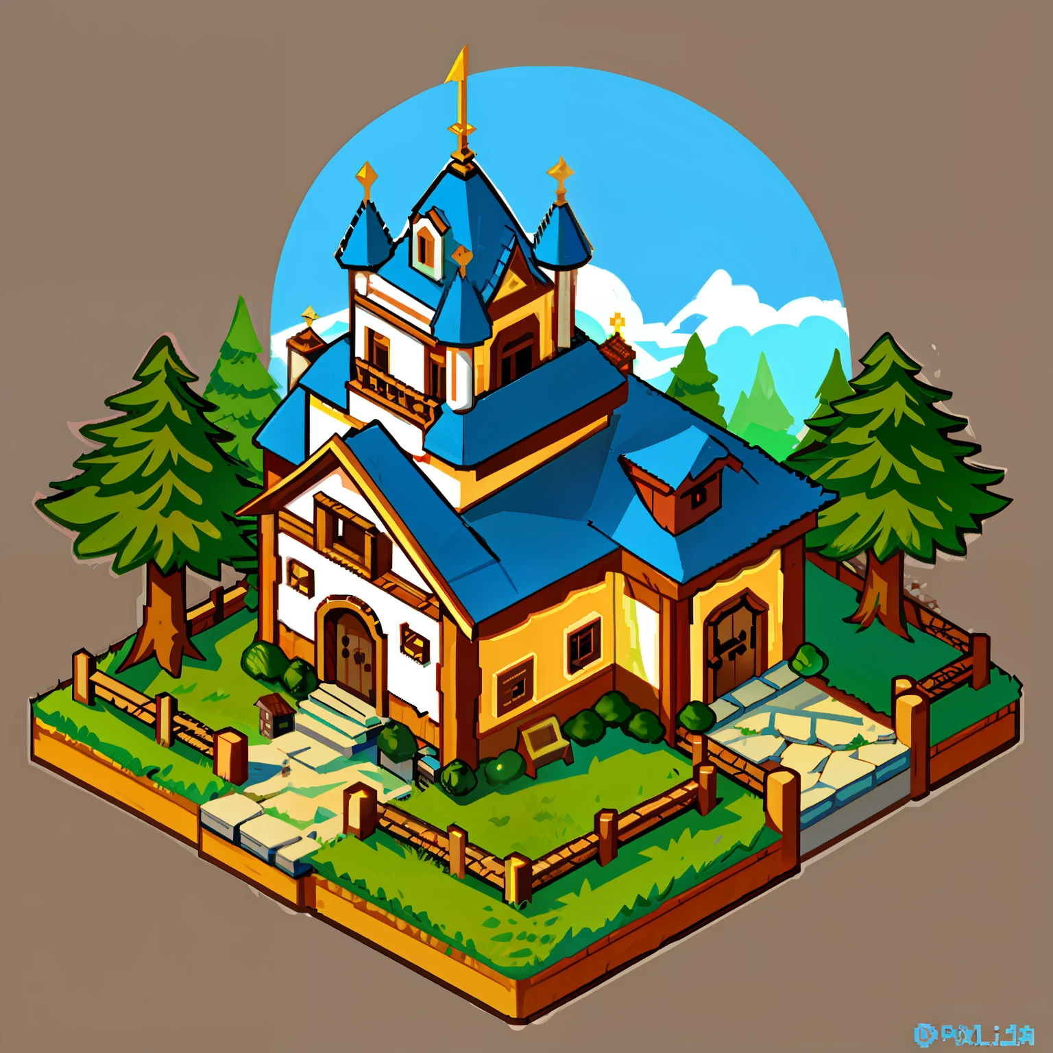 Pixel, Pixel Art， Pixel-art Game assets, mini castle,cabin , buildings,rabbit, trees, mountains