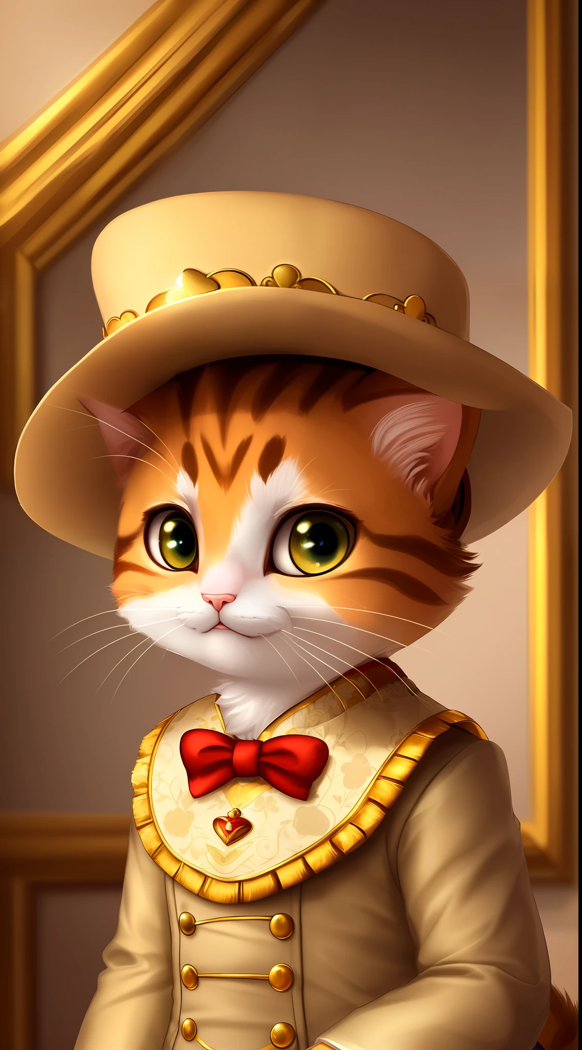 (((masterpiece))), (((best quality))), ((highly detailed)), (8k portrait of a cute small cat with hat), (royal pose), (noble cat), (digital art)