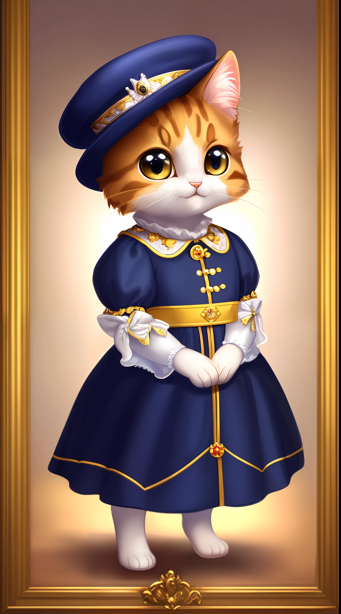 (((masterpiece))), (((best quality))), ((highly detailed)), (8k portrait of a cute small cat with hat), (royal pose), (noble cat), (digital art)