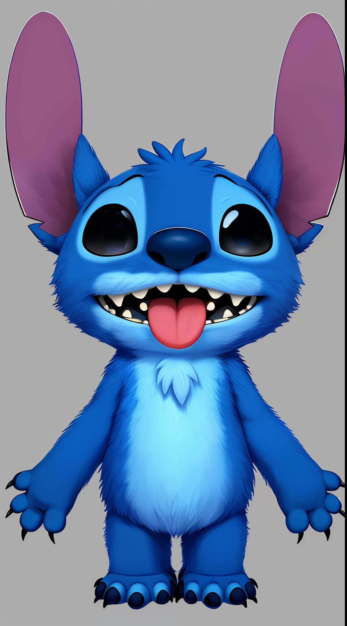 ((cute sticker))claws, 4 fingers, tongue, pixar, stitchdisney, cute, blushing, teeth, solo, (alien:1.3),high res, (detailed realistic image:1.4), (detailed eyes), black eyes, head markings, impasto impressionism, insane details, soft, (hyper realistic fur:1.3), (detailed fur:1.2), (fur covered body:1.2), (male:1), (canine features:0.5), masterpiece, 8k uhd, cinematic lighting, (full-length portrait:1.3), (slightly chubby:0.8), blue fur, markings