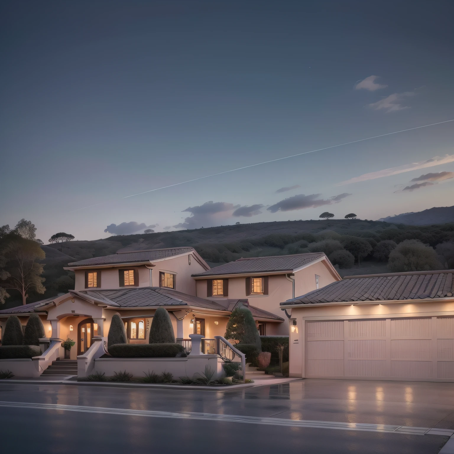High-class residential area, beautiful lighting, light strips for event festivals