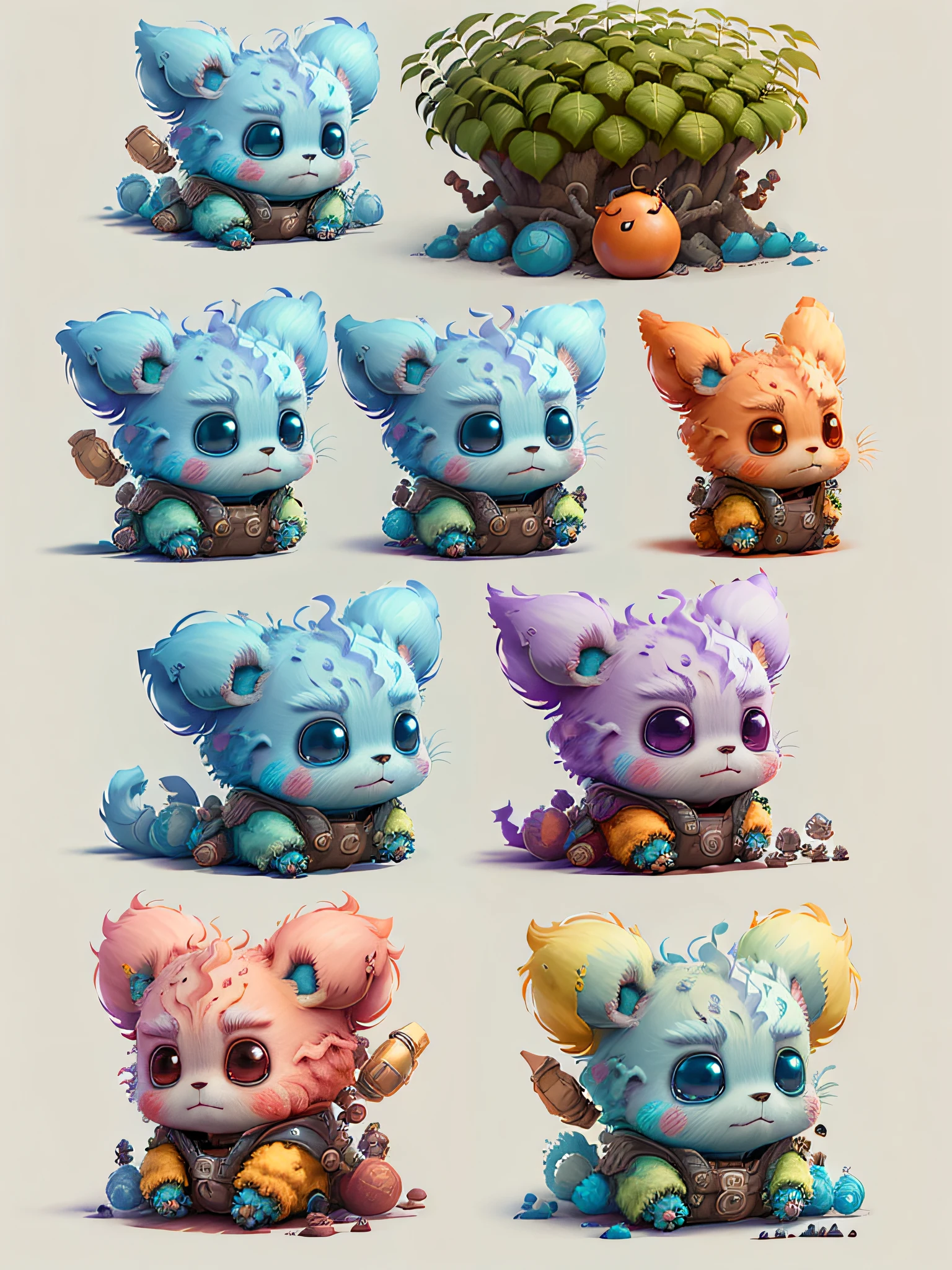 "Imaginative concept art of cute creatures inspired by Lora with a bunny look. (CuteCreatures tag weight is 0.9)"