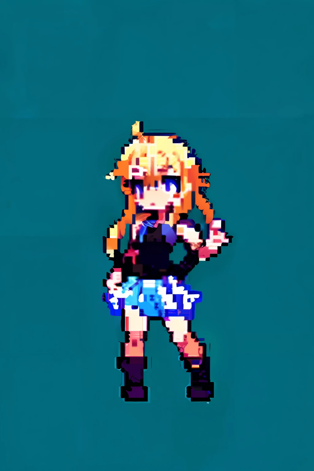2-bit pixel art,farm girl,blond hair, blue clothes,boots,game asset,simple background --ar 3:5 --niji 5
