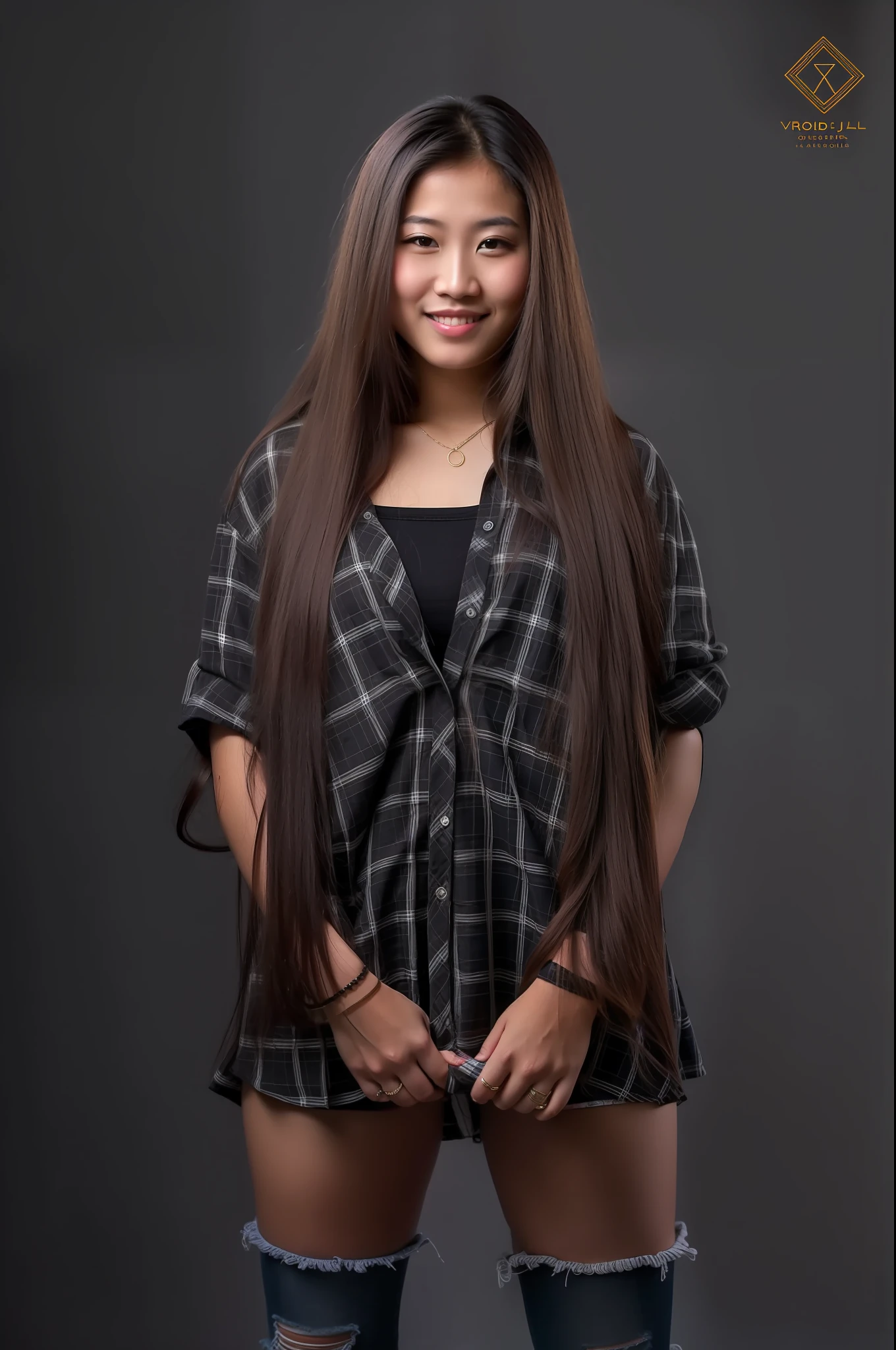 arafed woman with long hair and a plaid shirt posing for a picture, asian girl with long hair, with long hair, 2 4 year old female model, her hair is long and straight, female with long black hair, young with long hair, asian female, long hair girl, young asian woman, girl with super long hair, full body photoshoot