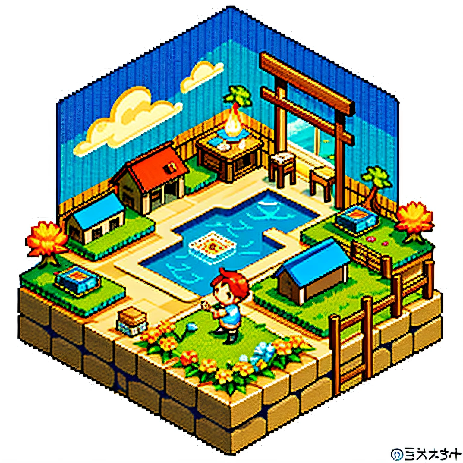 pixel art of a man,年老的国王坐在宝座上,coloful,warm andcozy,nintendo,pokemon, starew valley,harvest moon,animal crossing,isometric perspective
