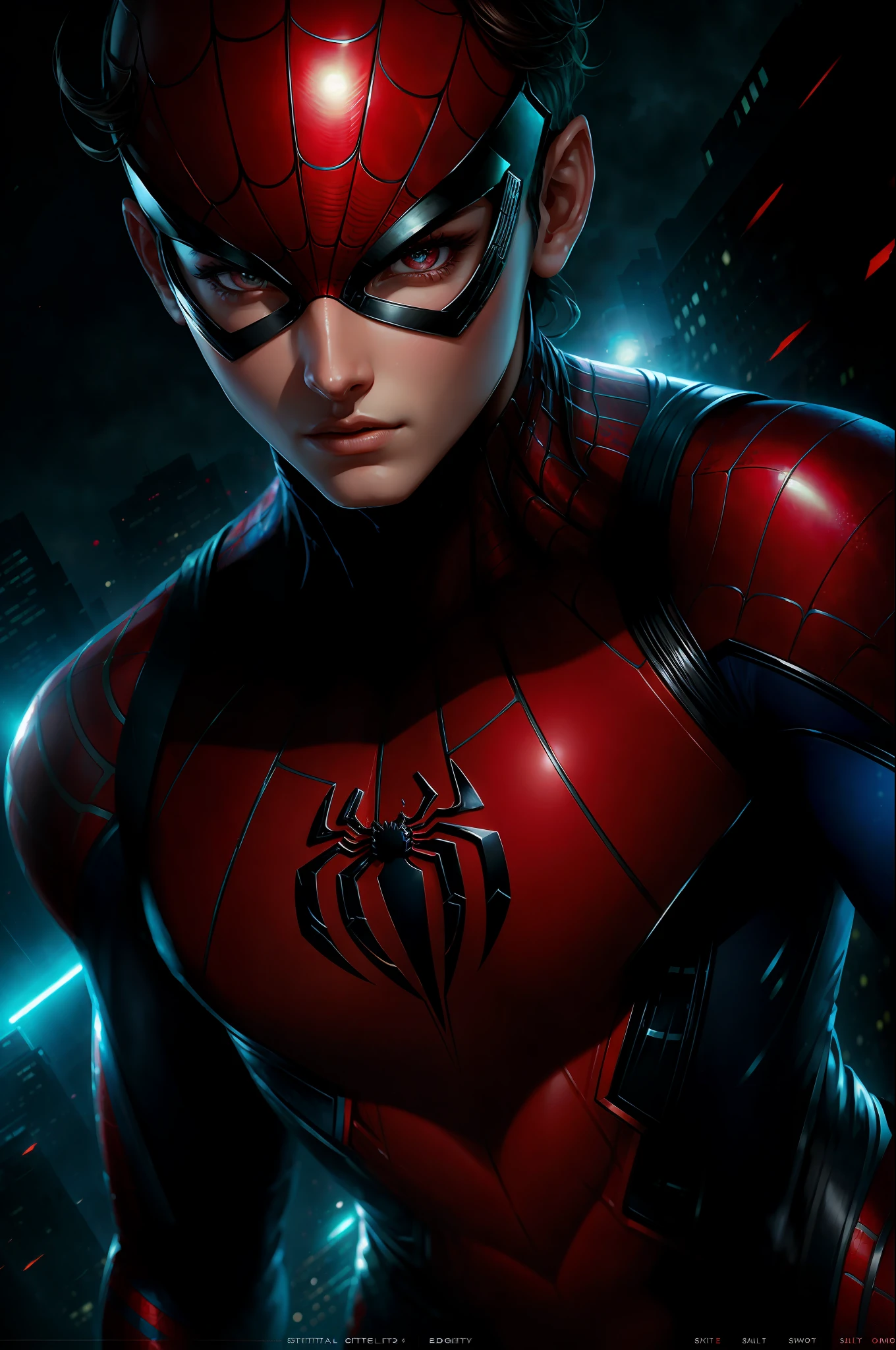 (Award Winning Digital Artwork:1.3) of (Sketch:1.3),(Energetic:1.3) Spidey, EmmaRob,CGSociety,ArtStation,(Saturated:1.3),(close portrait:1.3),(Feminine:1.4),(beautiful:1.4),(attractive:1.3),handsome,calendar pose,perfectly detailed eyes,studio lighting,thematic background