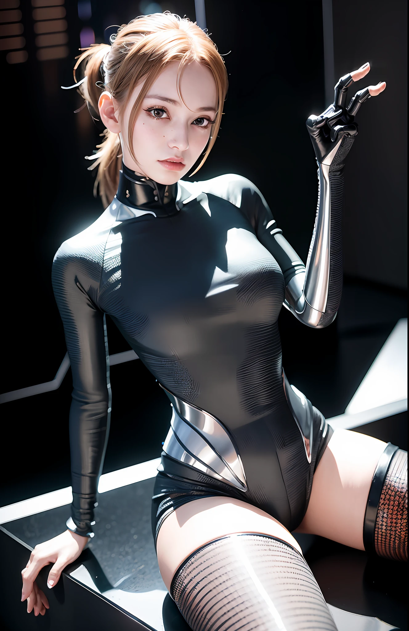 complex 3d render android face ultra detailed beautiful china profile woman, cyborg, robot part, 150 mm, beautiful studio soft light, edge light, vivid detail, fancy cyberpunk, lace, hyperrealistic, anatomy, facial muscles, electric wires, microchips, elegant, beautiful background, octane render, HR Giger style, 8k, top quality, masterpiece, illustration, smooth and beautiful, highly detailed, CG, unity, wallpaper, (realistic, photo-realistic: 1.37), excellent, detail refined, masterpiece, top quality, official art, highly detailed, absurd CG unity 8k wallpaper, absurd, robot, silver halmet, full body, sitting