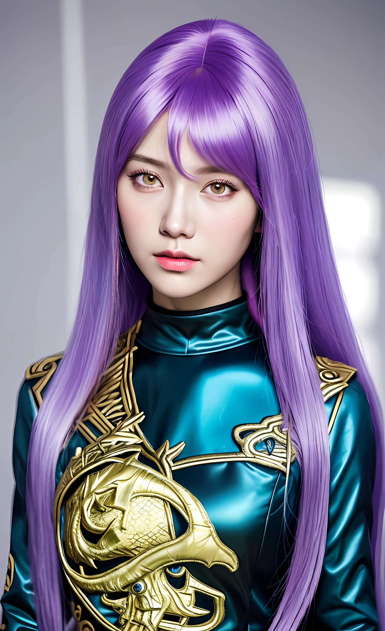 (masterpiece), 1 girl, hyper realistic, 8k quality, best quality, expressive eyes, perfect face, a close up of a woman with long hair and a purple wig, a portrait inspired by Ju Lian, trending on cg society, conceptual art, irelia, portrait of sorcerer, seraphine kda, artgerm lau, portrait knights of zodiac girl, astri lohne, style artgerm, ashe, trending artgerm