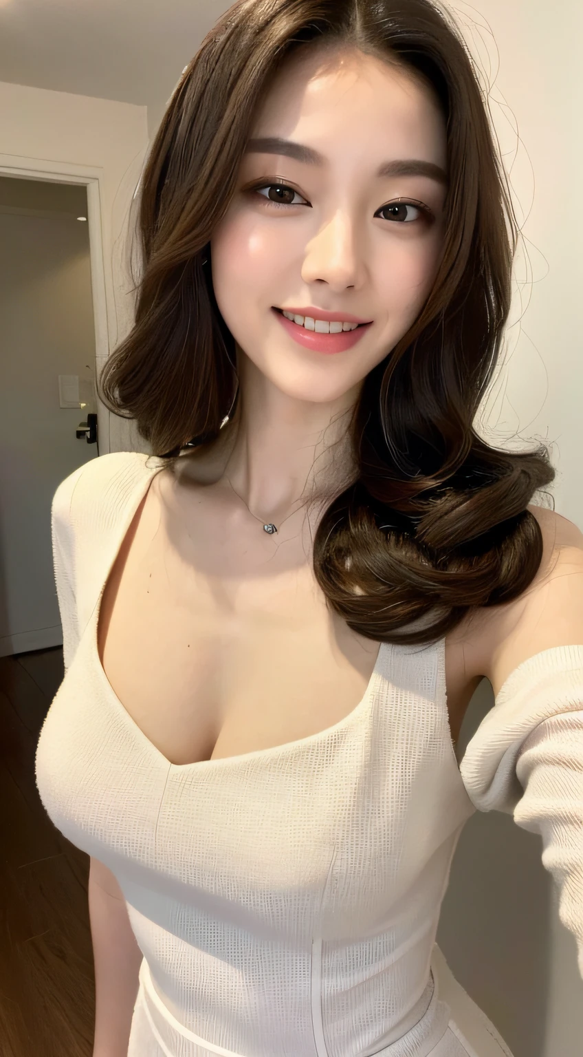 ((Best Quality, 8K, Masterpiece: 1.3)), 1girl, Slim Abs Beauty: 1.3, (Hairstyle Casual, Big Breasts: 1.2), Dress: 1.1, Super Fine Face, Delicate Eyes, Double Eyelids, Smile, Home