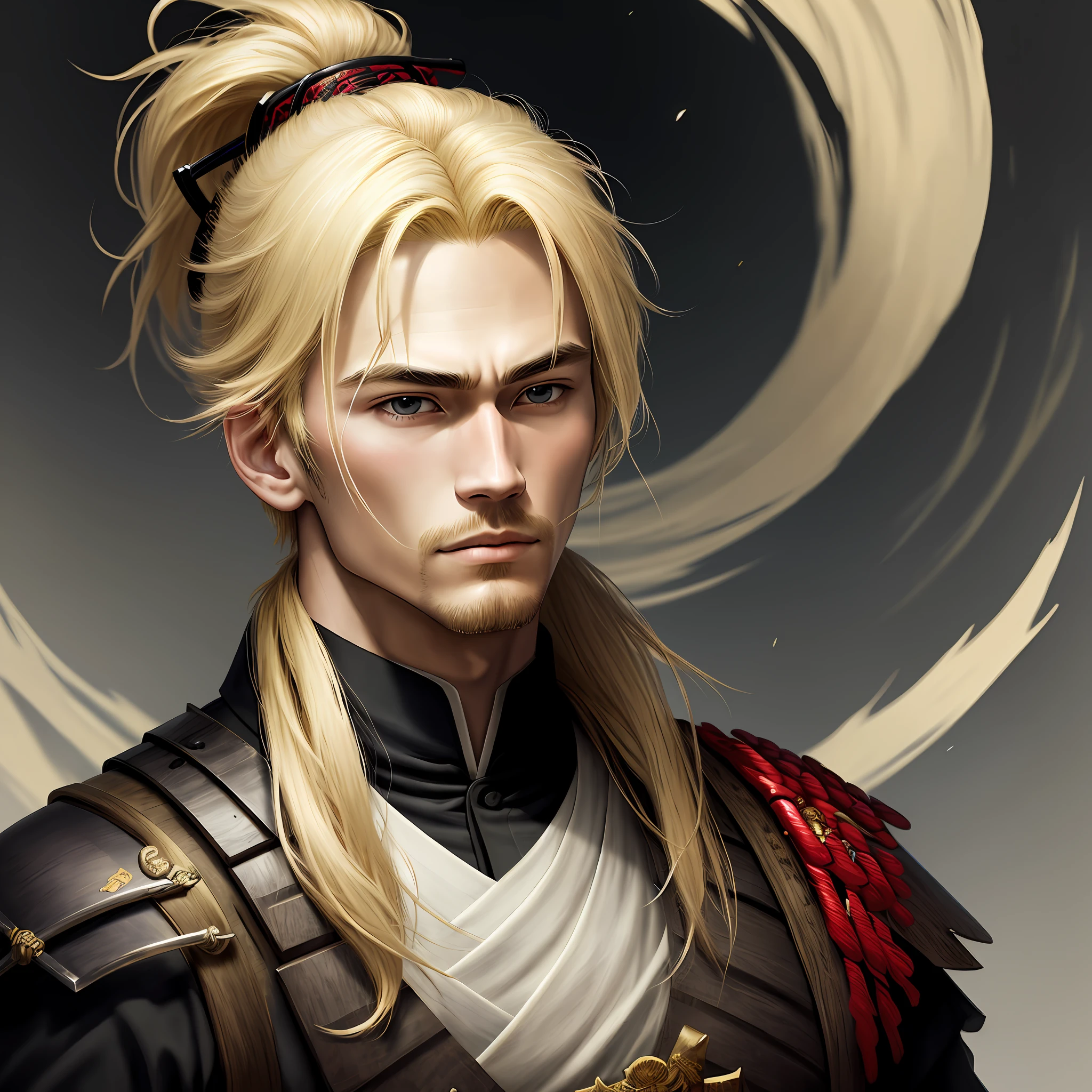 masterpiece, best quality, 1 Male, Adult, Blonde hair, Samurai, Symbolism, Art, Beautiful, Beautiful, Courage, Gentle