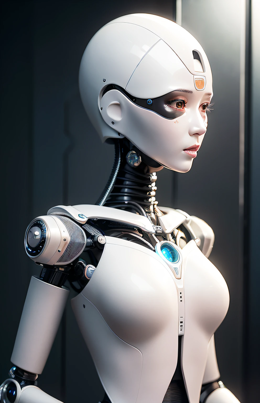 Intricate 3d rendering of highly detailed beautiful ceramic silhouette female robot face, robot, robot part, 150 mm, beautiful studio soft light, rim light, vibrant details, luxurious cyberpunk, lace, surreal, anatomy, facial muscles, cables wires, microchip, elegant, beautiful background, octane rendering, HR Giger style, 8k, best quality, masterpiece, illustration, very delicate and beautiful, very detailed, CG, unity, wallpaper , (fidelity, fidelity: 1.37), amazing, fine detail, masterpiece, best quality, official art, very detailed cg unity 8k wallpaper, absurd, unbelievably absurd, robot, silver helmet, full body