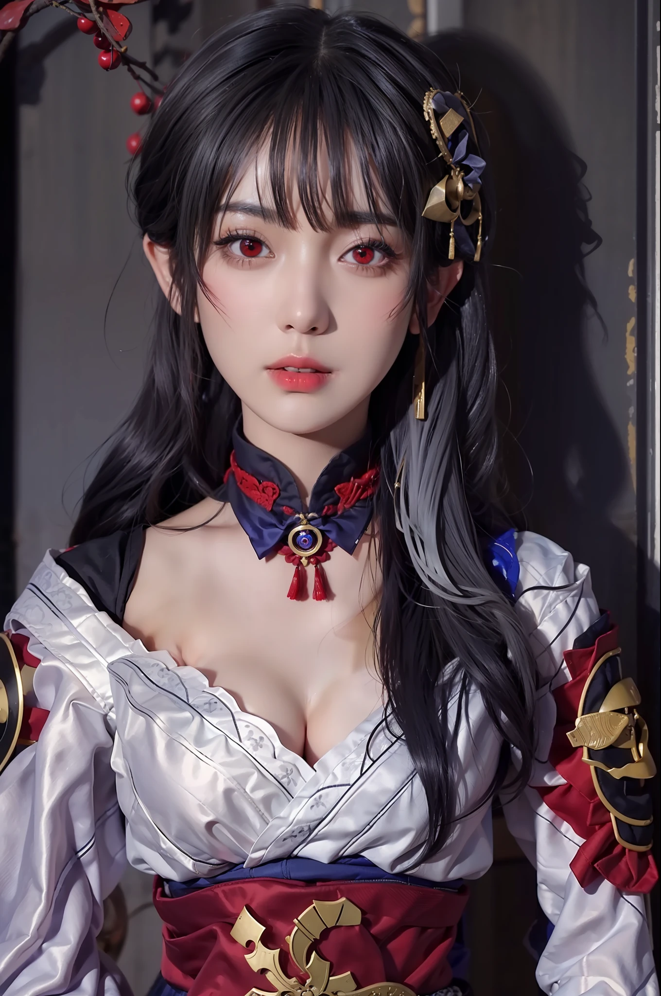 NSFW, masterpiece, best quality, super detailed, semi-realistic, detailed facial features, schoolgirl, gray hair, long hair, red eyes, detailed and intricate xianxia wearing ancient clothes.