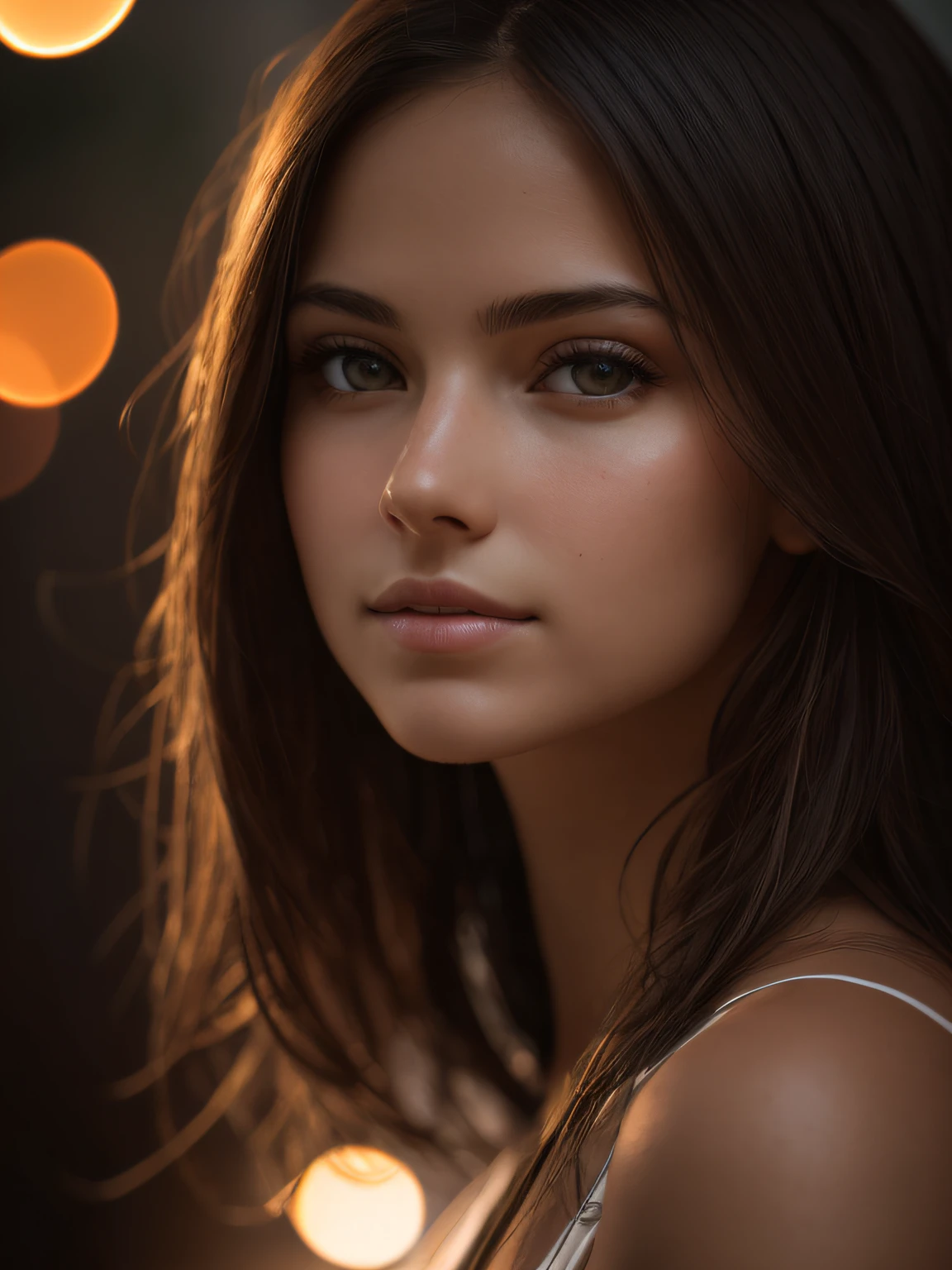 portrait photo of womans perfect skin, high quality photograph, bokeh, gobo lights, rim light, warm ambient light, volumetric light, depth of field, analog,