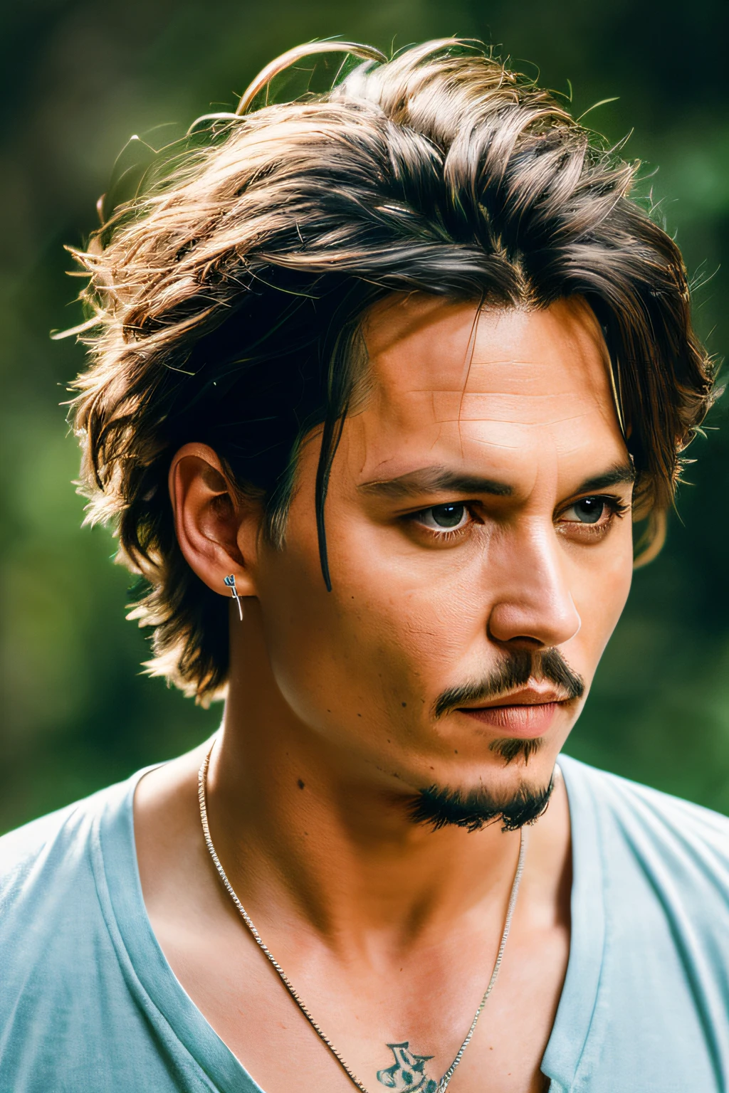 masterpiece, {{{25 years old}}} johnny depp walking through the jungle (night among fireflies), (high detail:1 1), cute young man, wearing a tank top, rough face, natural skin, high quality, nsfw, beautiful eyes, (detailed face and eyes), (face: 1 2), noise, extra, real photo, PSD, lamp film photography, sharp focus, contrast lighting, detailed skin, high resolution 8k, crazy detail, realistic, professional photography, 8k UHD, SLR camera, soft lighting, high quality, film grain, Fujifilm XT3