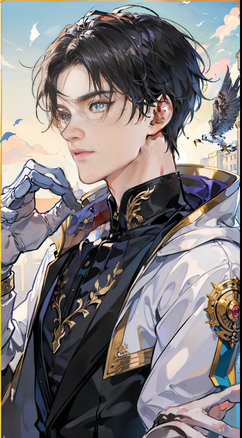 The male protagonist is a tall and handsome young man, his facial features are very delicate, the eagle hook nose, deep eyes and firm chin make him full of heroism and firmness. There was a deep wrinkle between his eyebrows, which seemed to be the mark left by thinking for a long time, and the corners of his tight lips showed a strong willpower. His face is smooth and his skin is particularly fair, and he has a resolute look just right, which makes people involuntarily fall for it.
