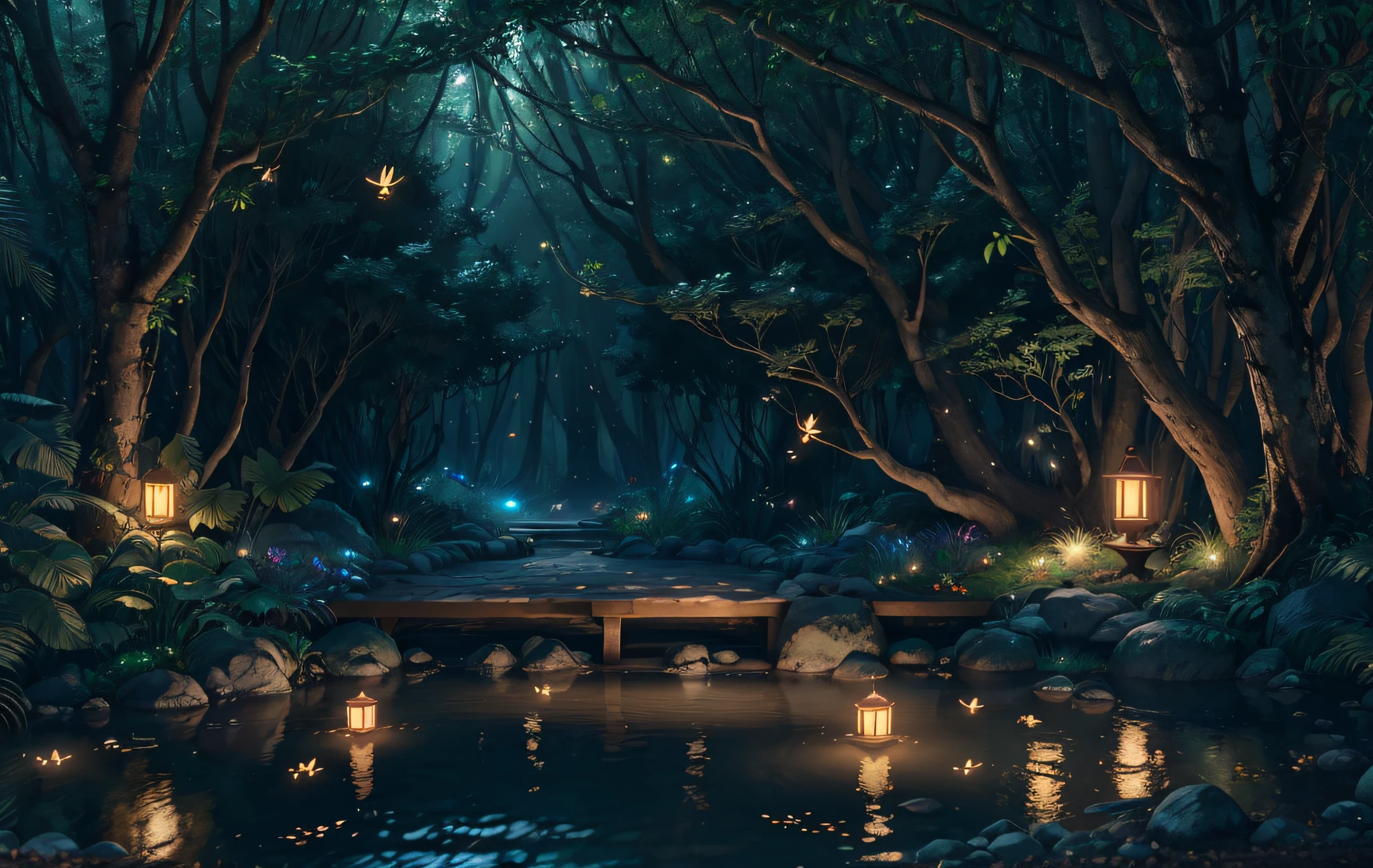 Masterpiece, best quality, (very detailed CG unified 8k wallpaper), (best quality), (best illustration), (best shadow), glowing elf , drinking water in the pool, natural elements in forest theme. Mysterious forest, beautiful forest, nature, surrounded by flowers, delicate leaves and branches surrounded by fireflies (natural elements), (jungle theme), (leaves), (branches), (fireflies), (particle effects) and other 3D, Octane rendering, ray tracing, super detailed , animals (in the play) --v6