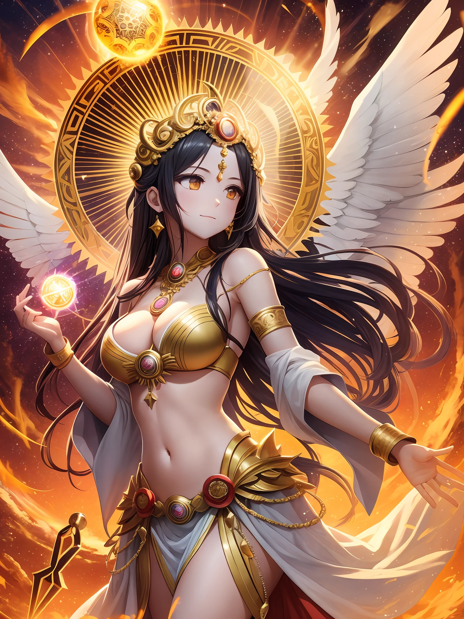 1girl,sun disk, solar flare spell, sun goddess's blessing, divine intervention,