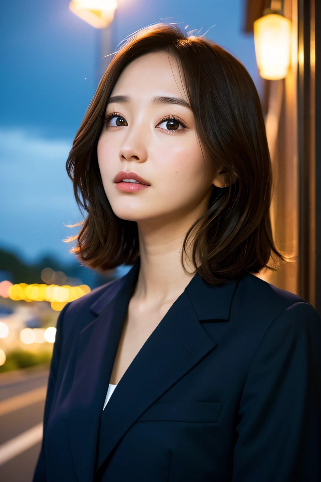 (top quality, masterpiece: 1.2), woman, portrait, night, dark café, detailed sky, yui aragaki