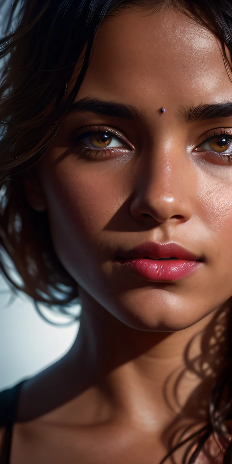 8k, RAW Photo, Best quality, masterpiece,(photorealistic:1.4) , (lip gloss, eyelashes, smiling, bright face, glowing skin, best quality, ultra high resolution, depth of field, chromatic aberration, caustic, wide lighting, natural shading) ultra high res, front view, big breast size, raw photo, 1girl, Indian girl, indian girl face, red dress, perfect face, in the dark, deep shadow, Cold light, caustics, looking at the viewer with a serene bliss, volumetric light, foggy background, rim light, edge light, backlit hair, Low Key, bloom, track equipment, outside the field, ((thin, thin)), photorealistic, photograph, masterpiece, realistic, realism, photorealism, high contrast, photorealistic digital art trending Artstation 8k HD high definition detailed realistic, detailed, skin texture, hyper detailed, realistic skin texture, armature, best quality, ultra high res, (photorealistic) (1.4), high resolution, detailed, raw photo, sharp re, lee jeffries nikon d850 film stock photo 4 kodak port 400 camera f1.6 lens rich colors hyper realistic lifelike texture dramatic lighting irrealengine trends on artstation cinestill 800