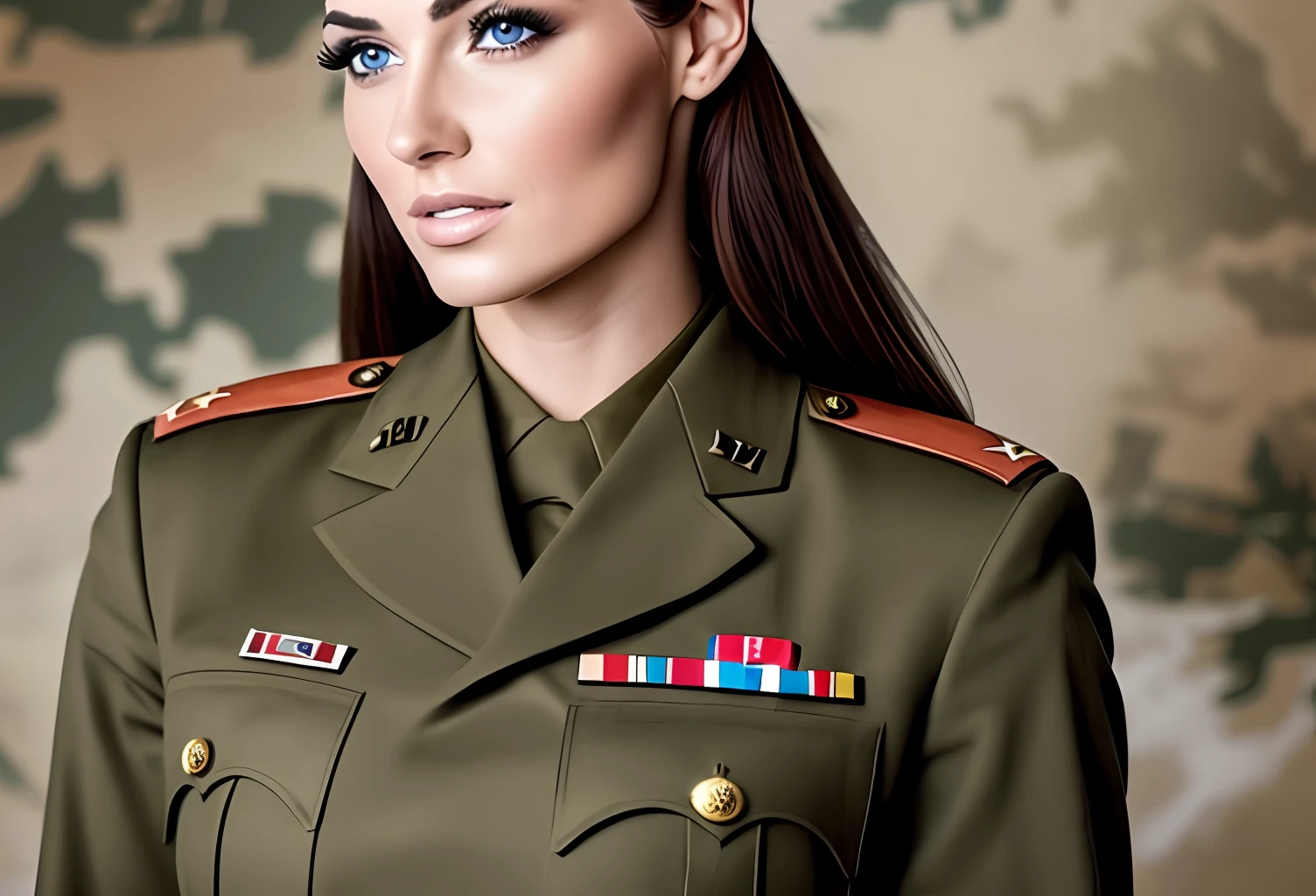 Beauty in military uniform in war