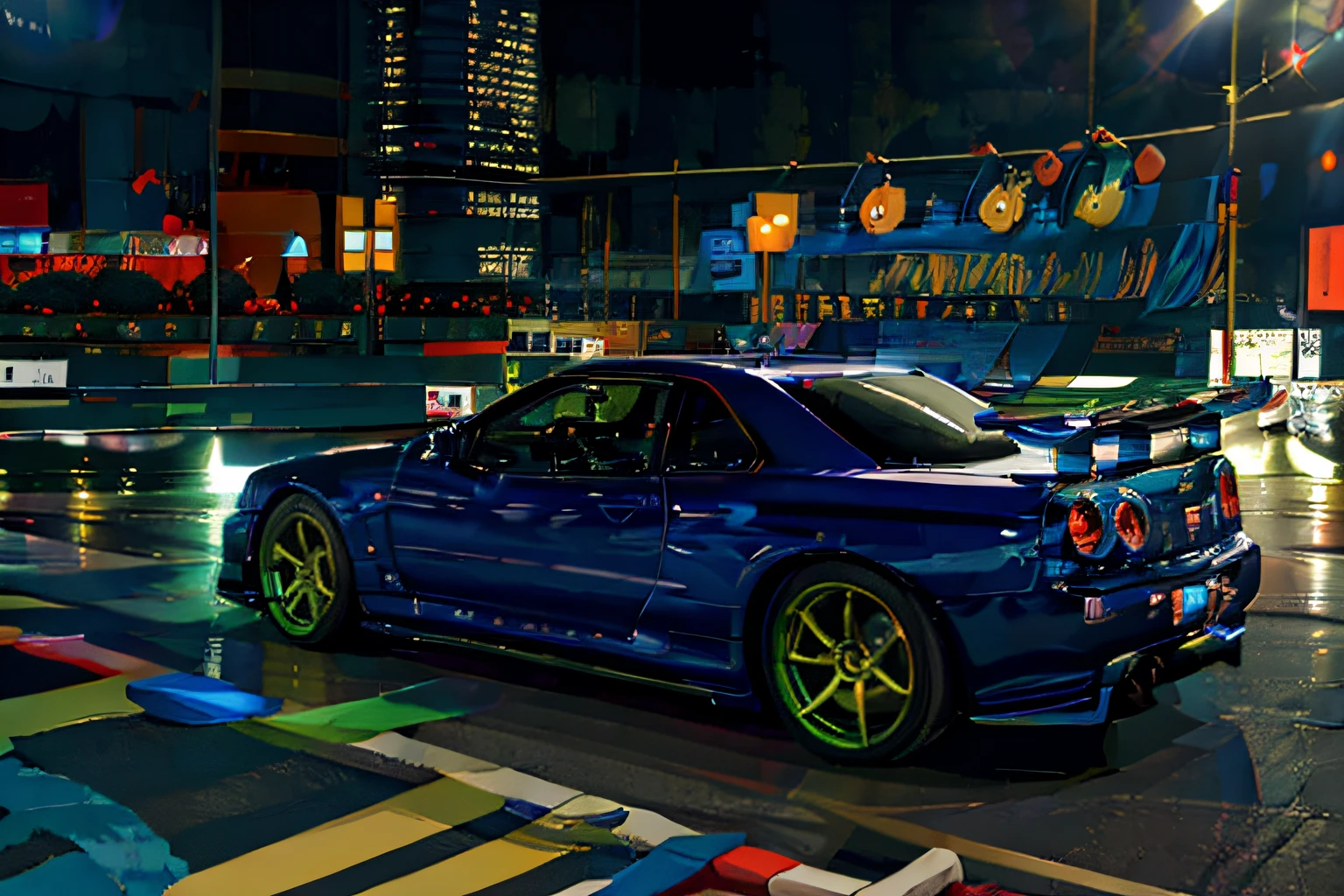 ((masterpiece, best quality)),car,bright,(neon lights),night,midnight,city,cyberpunk,light,motor vehicle,ground vehicle, sports car, vehicle focus, moving,(highway),speed,city background,skyscraper, track,need for speed, tokyo,drifting,