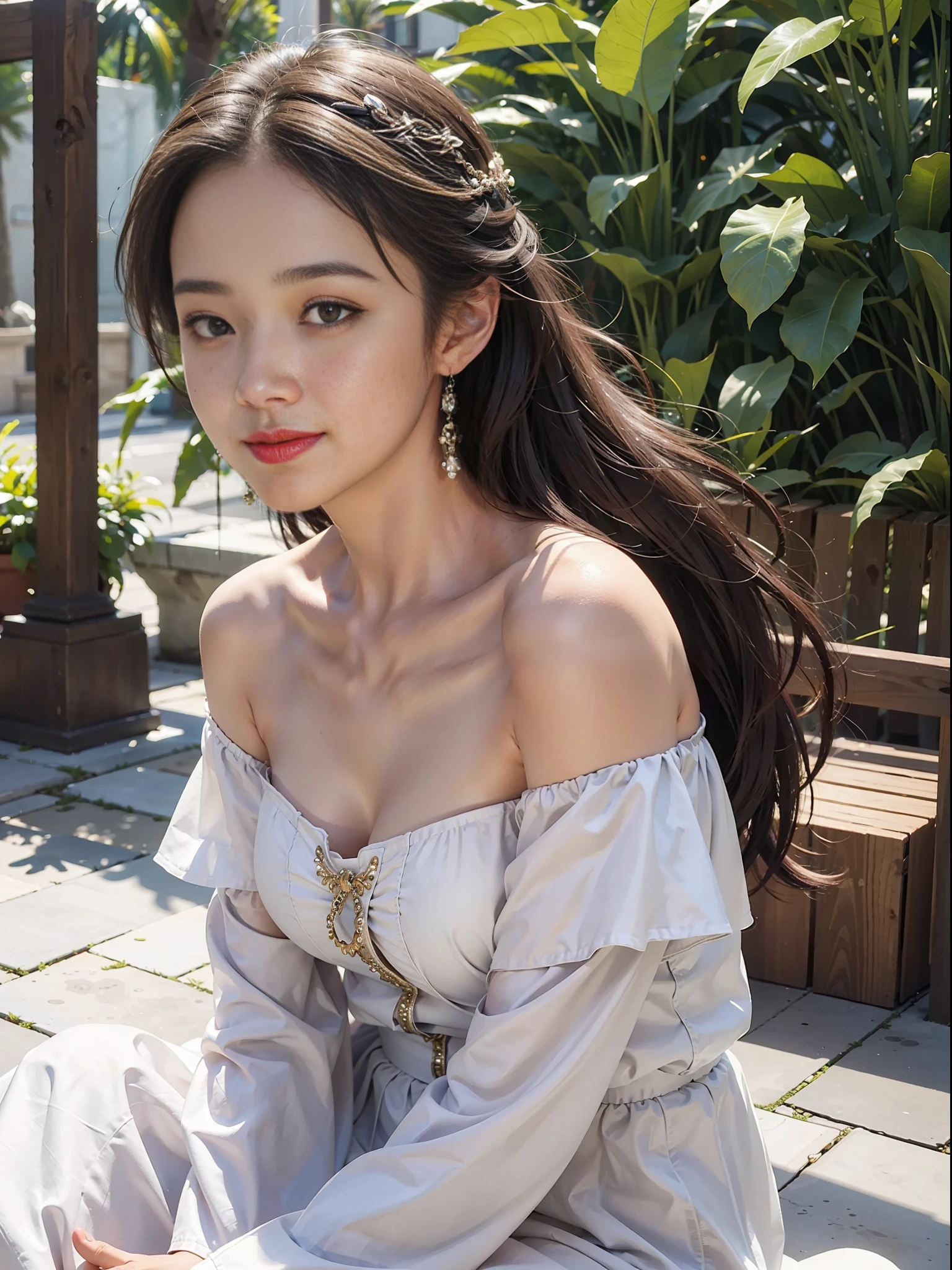 1girl, offshoulder, light smile, shiny skin
best quality, masterpiece, (photorealistic:1.4)