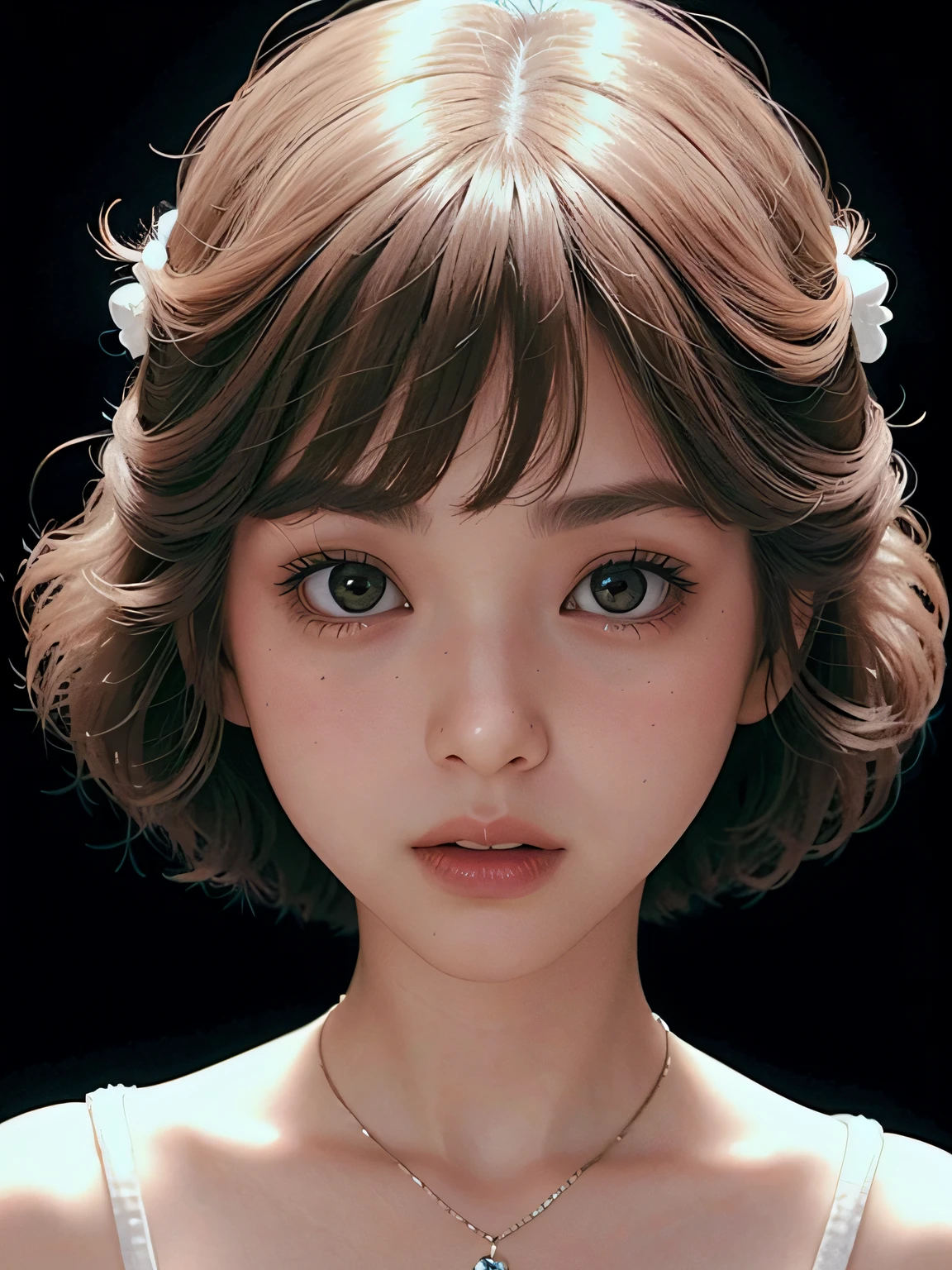 1girl,short hair,masterpiece,best quality,8K,photorealistic,detailed face,beautiful face,detailed skin,seikomatsuda,full body,white dress,dynamic pose,