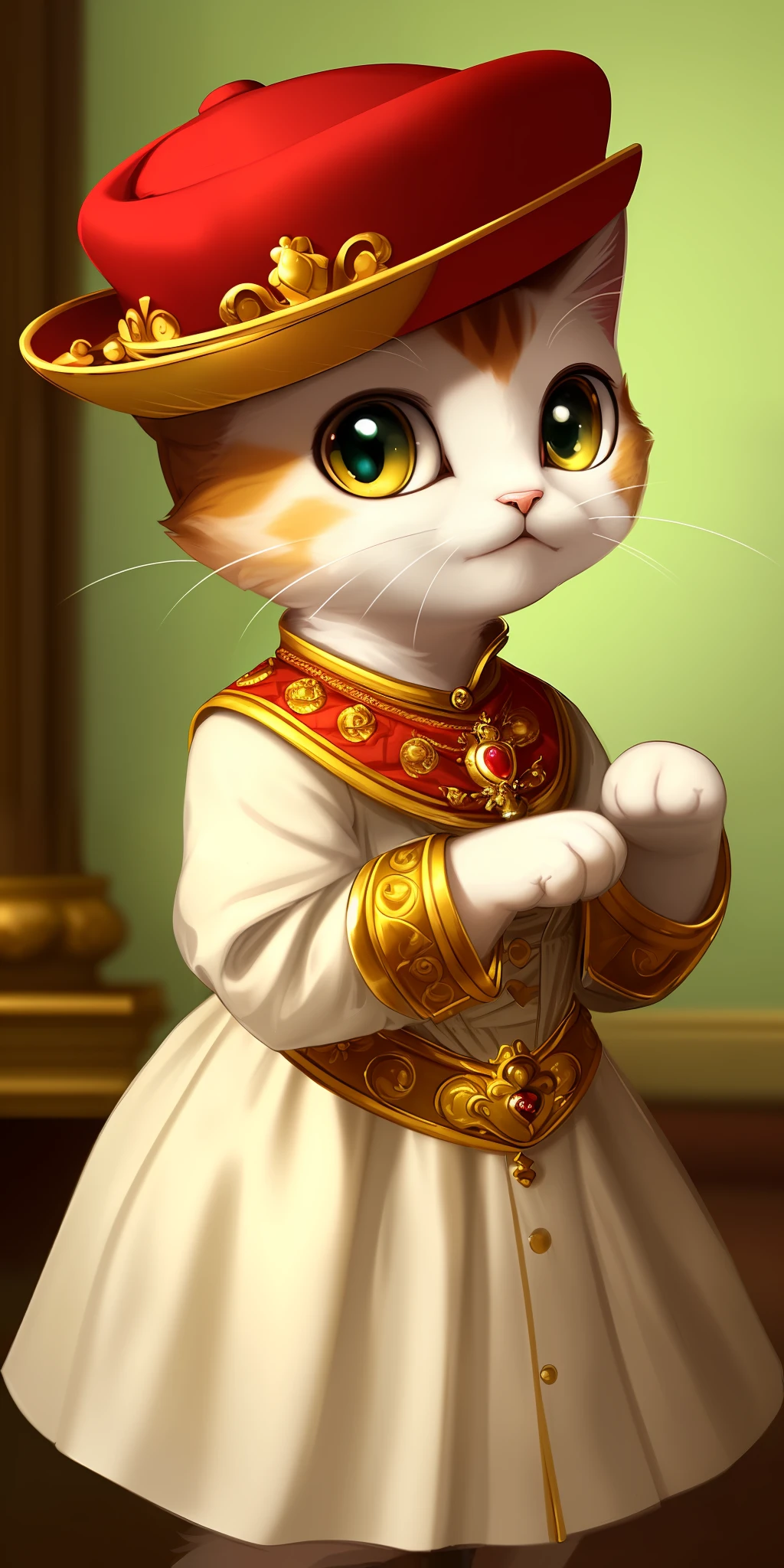 (((masterpiece))), (((best quality))), ((highly detailed)), (8k portrait of a cute small cat with hat), (royal pose), (noble cat), (digital art)