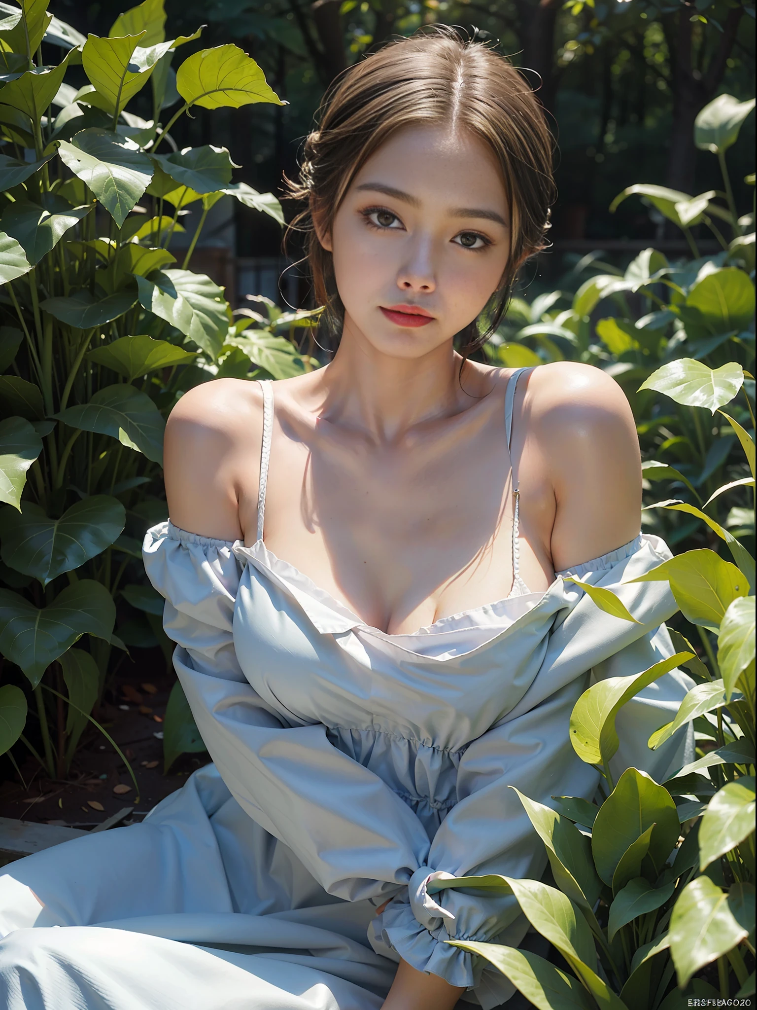 1 girl, heavy shoulders, faint smile, shiny skin
Best quality, masterpiece, (realistic: 1.4), in the garden