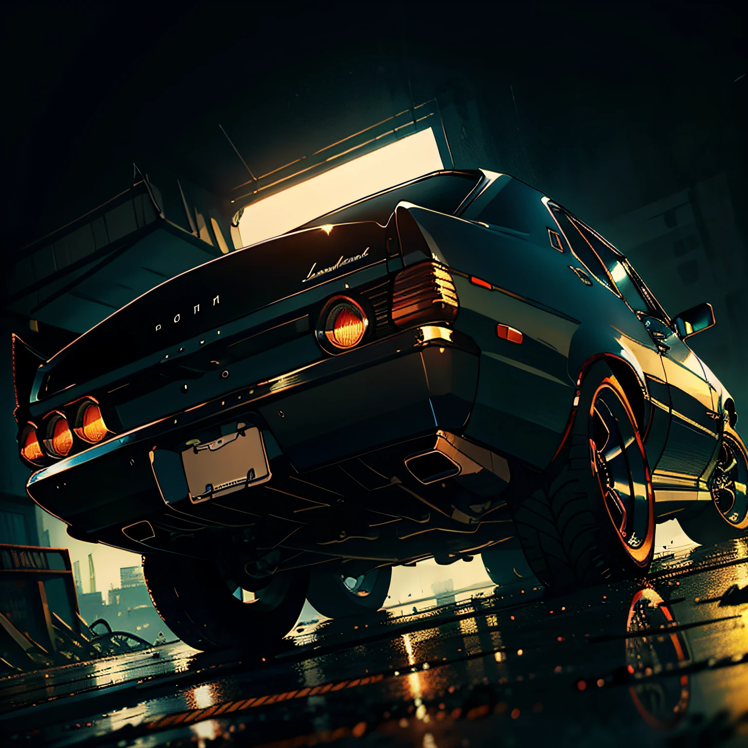 a professional full body length photo of a soaking wet of machine oil a Pontiac GTO on the background, air above head, a postapocalyptic slate atmosphere, cinematic, dimmed colors, dark shot, muted colors, perfect lighting, perfect shadows, film grainy, lut, insane details, intricate details, hyperdetailed, twilight, DOF, lifelike, 8k, ultra quality, lifelike, photo made using a Leica Macro Elmar-R 11232 4/100mm 1980, rule of 3/4, ultra quality post processing