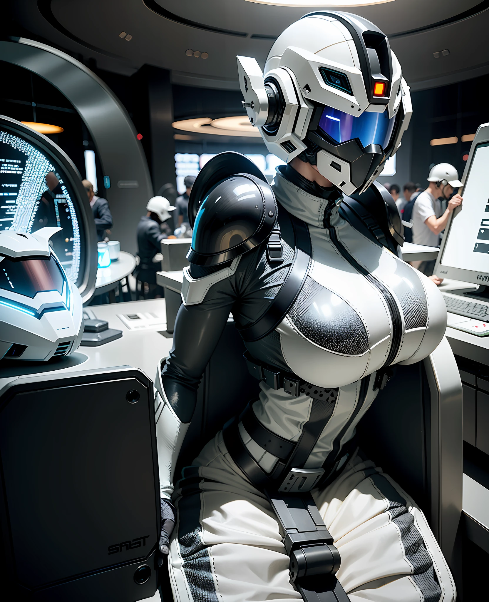 Best quality, futuristic helmet, futuristic visor, ceramic mask, bionic armor, gloves, armor completely covers the skin