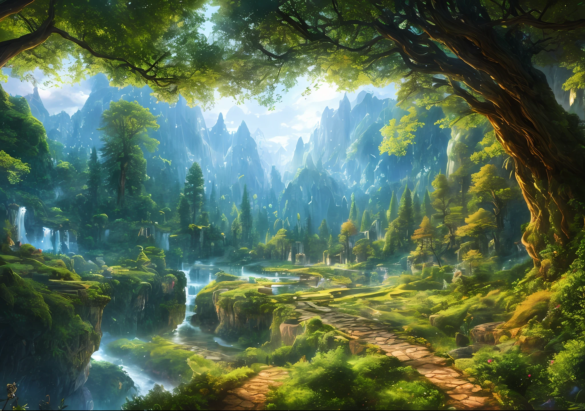 Best quality, high quality, extremely detailed CG unified 8k wallpaper, enchanting dream scenes of dream forest, towering trees, caves and hidden fairy canyons, creating mysterious and charming feelings, artstation, intricate, trend, dynamic lights,realist forg,photorealistic.