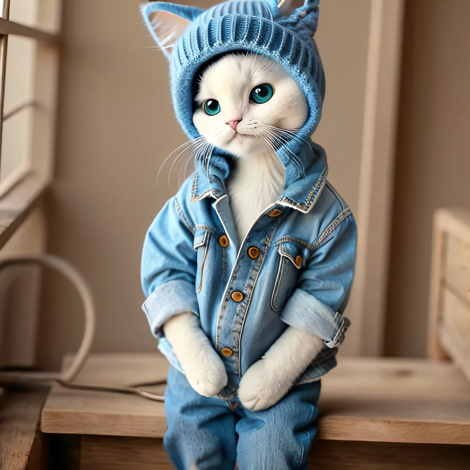 A cute cat with a blue hat and jean pants --auto --s2