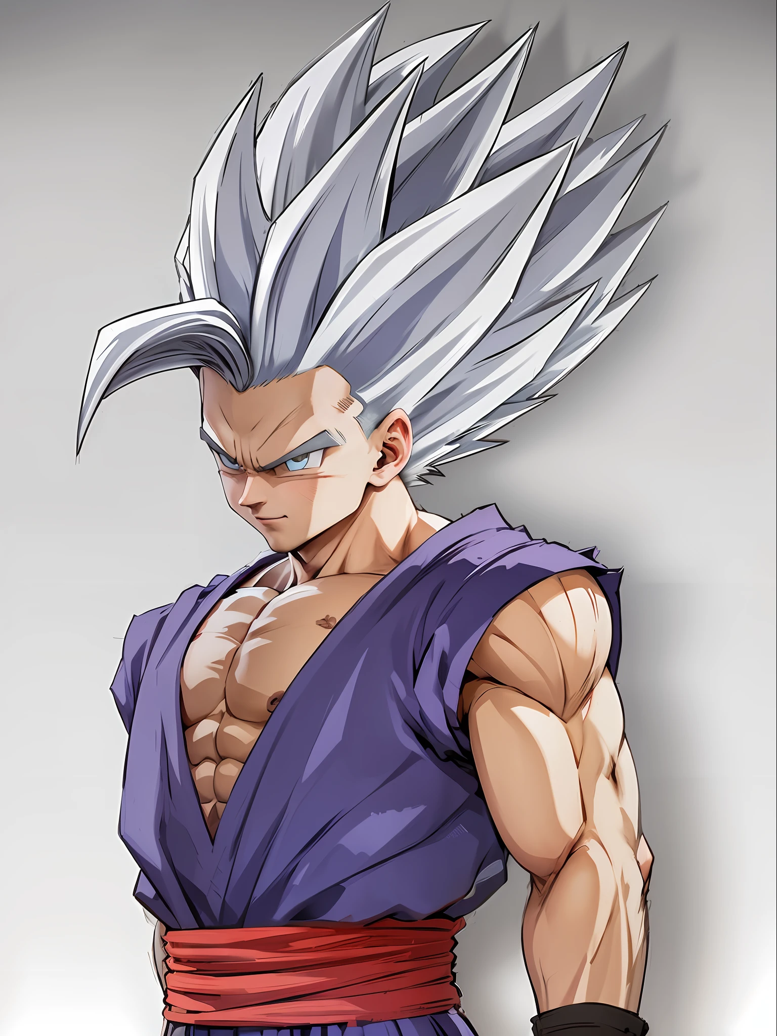 masterpiece, best quality, ultra-detailed, Adult Gohan 1boy, solo, Full body, evil smile, grey hair, spiked hair, red eyes, dougi, full body, looking at viewer, male focus, earth \(planet\), planet, space, cracked ground and rocks rising up, rubble rising,