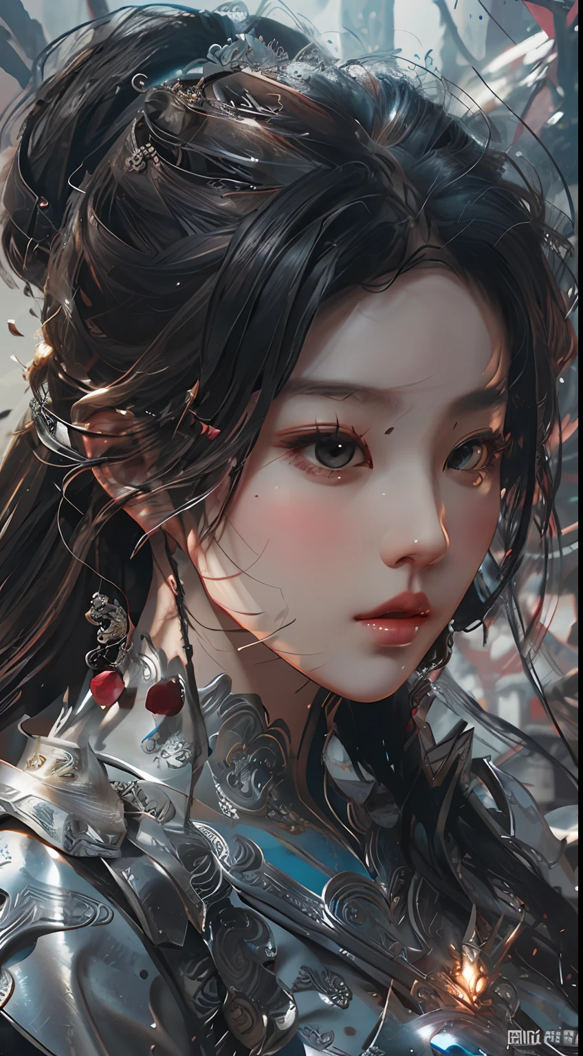 a close up of a woman in a women in a silver and red dress, chengwei pan on artstation, by Yang J, detailed fantasy art, stunning character art, fanart best artstation, epic exquisite character art, beautiful armor, extremely detailed artgerm, detailed digital 动漫艺术, artstation pixiv 上的 artgerm, armor girl