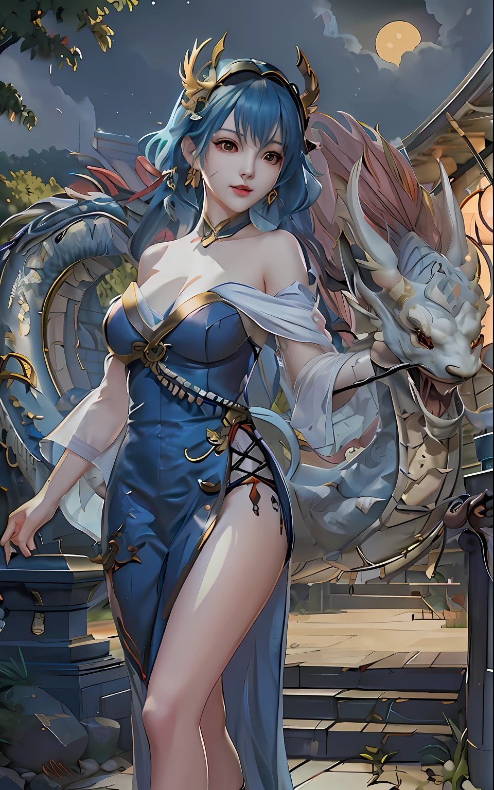 anime girl with dragon and dragon headdress standing in front of a building, ruan jia and artgerm, extremely detailed artgerm, artgerm and ruan jia, style artgerm, by Yang J, style of artgerm, ig model | artgerm, artgerm lau, wlop and artgerm, fantasy art style