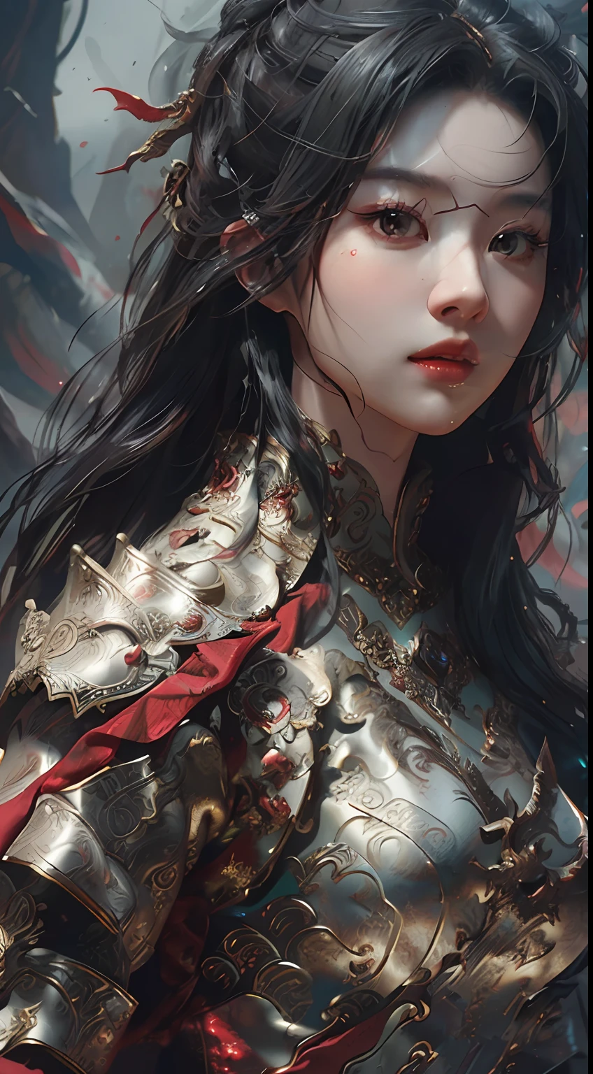 (nsfw), a close-up of a woman in a black and red dress, Pan Chengwei on ArtStation, by Yang J, detailed fantasy art, stunning character art, fan art best art station, epic exquisite character art, beautiful armor, extremely detailed art germ, detailed digital anime art, artgerm on artstation pixiv, armor girl