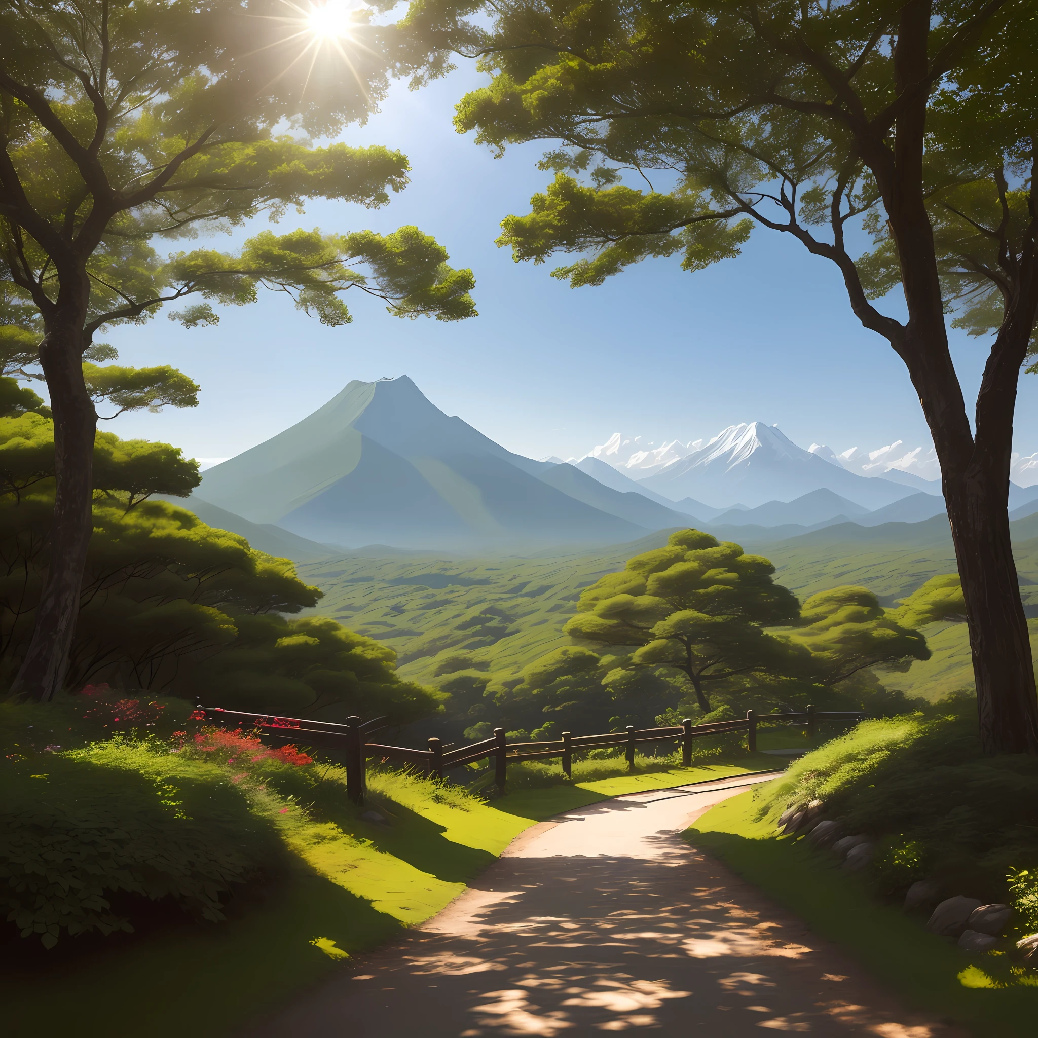 Afternoon sun mountain path, latitude around 24 degrees, East Asia