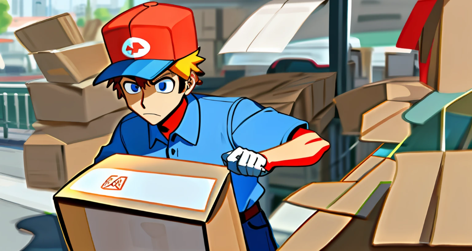 Mail driver man, complex details