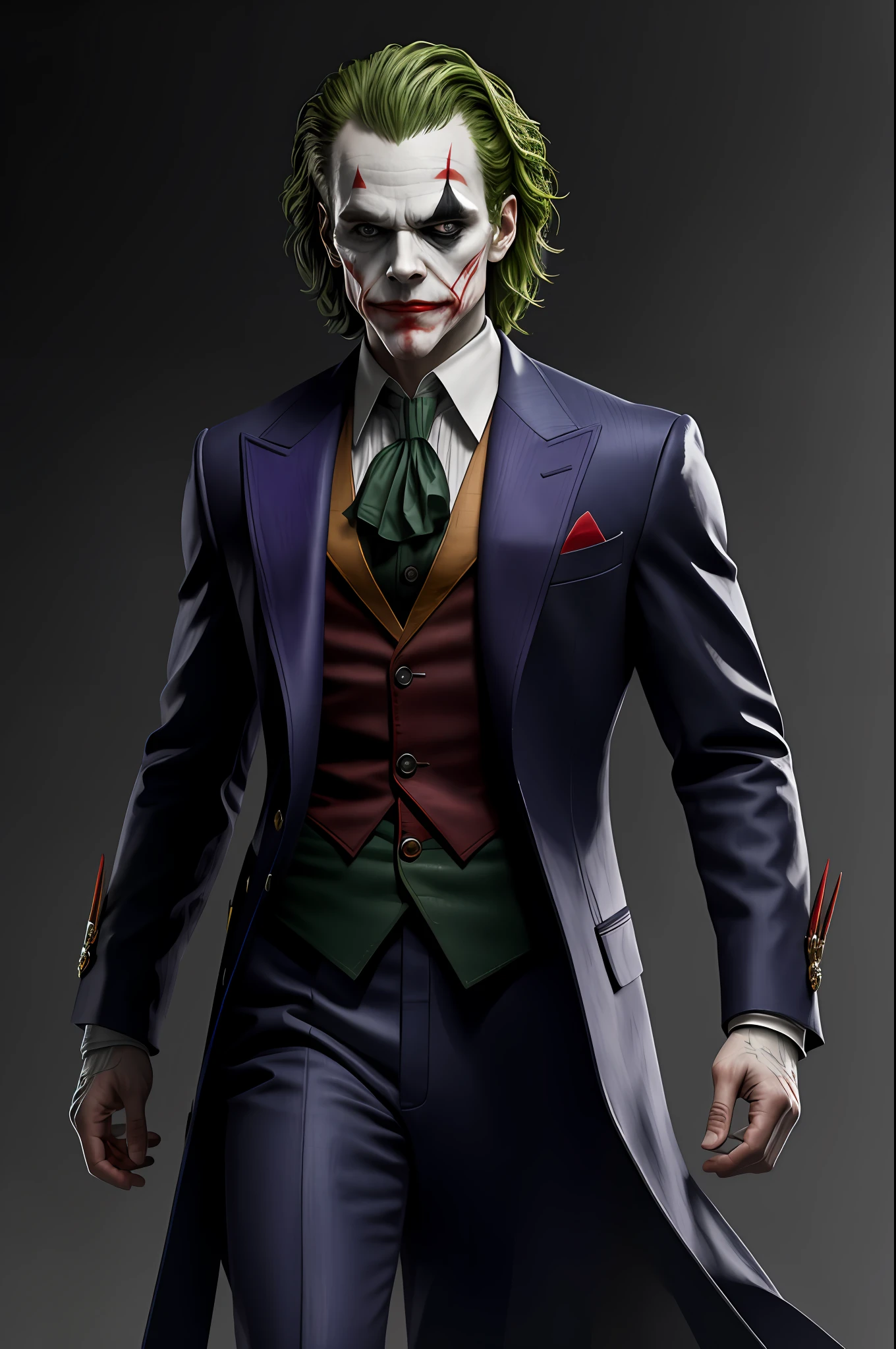 (8k, RAW photo, best quality, masterpiece:1.2), ultra detailed, official art, photo-realistic:1.37, upper body shot, DC Joker, film grain, action pose
