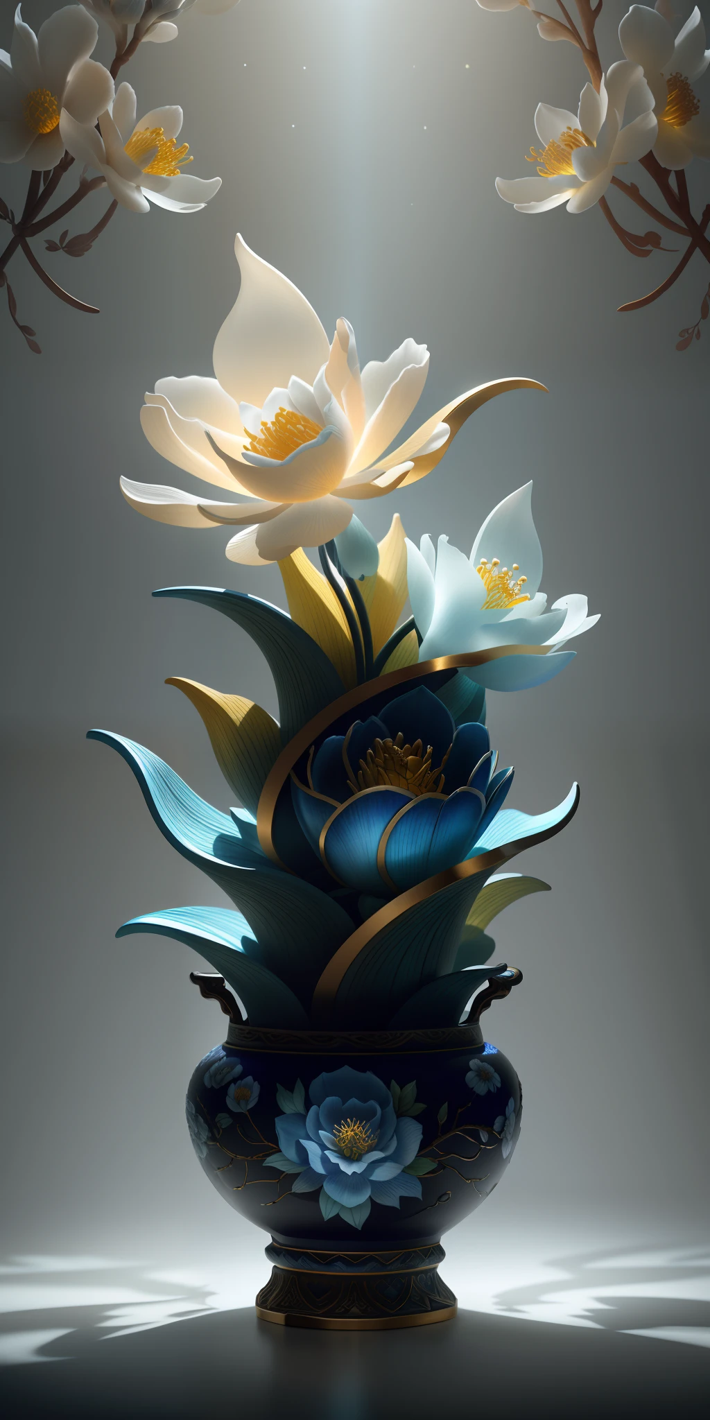 best quality, realistic, photorealistic,  ultra detailed, "Mountain of Flower and Fruit+Fairy+Chinese Architecture" highly detailed carving on "southern ice" porcelain,Ultra wide angle,Accent Lighting,Volumetric Lighting,backlighting, (detailed light),((an extremely delicate and beautiful)),dramatic_shadow,ray_tracing,hdr